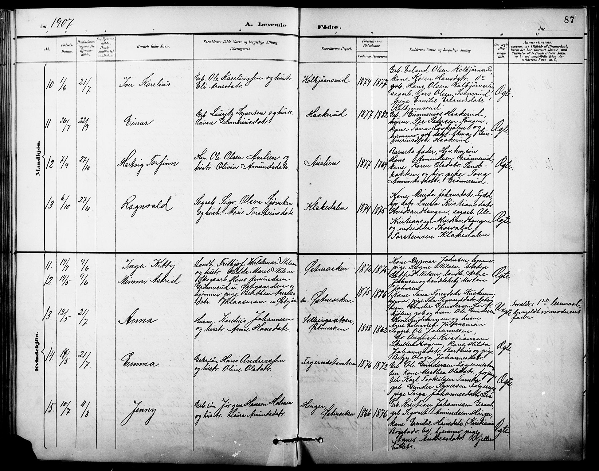 Vinger prestekontor, AV/SAH-PREST-024/H/Ha/Hab/L0004: Parish register (copy) no. 4, 1895-1920, p. 87