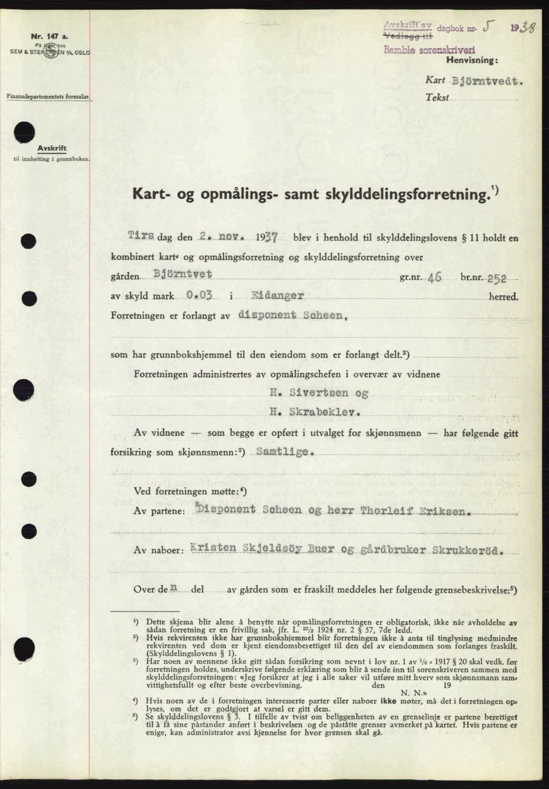 Bamble sorenskriveri, AV/SAKO-A-214/G/Ga/Gag/L0002: Mortgage book no. A-2, 1937-1938, Diary no: : 5/1938