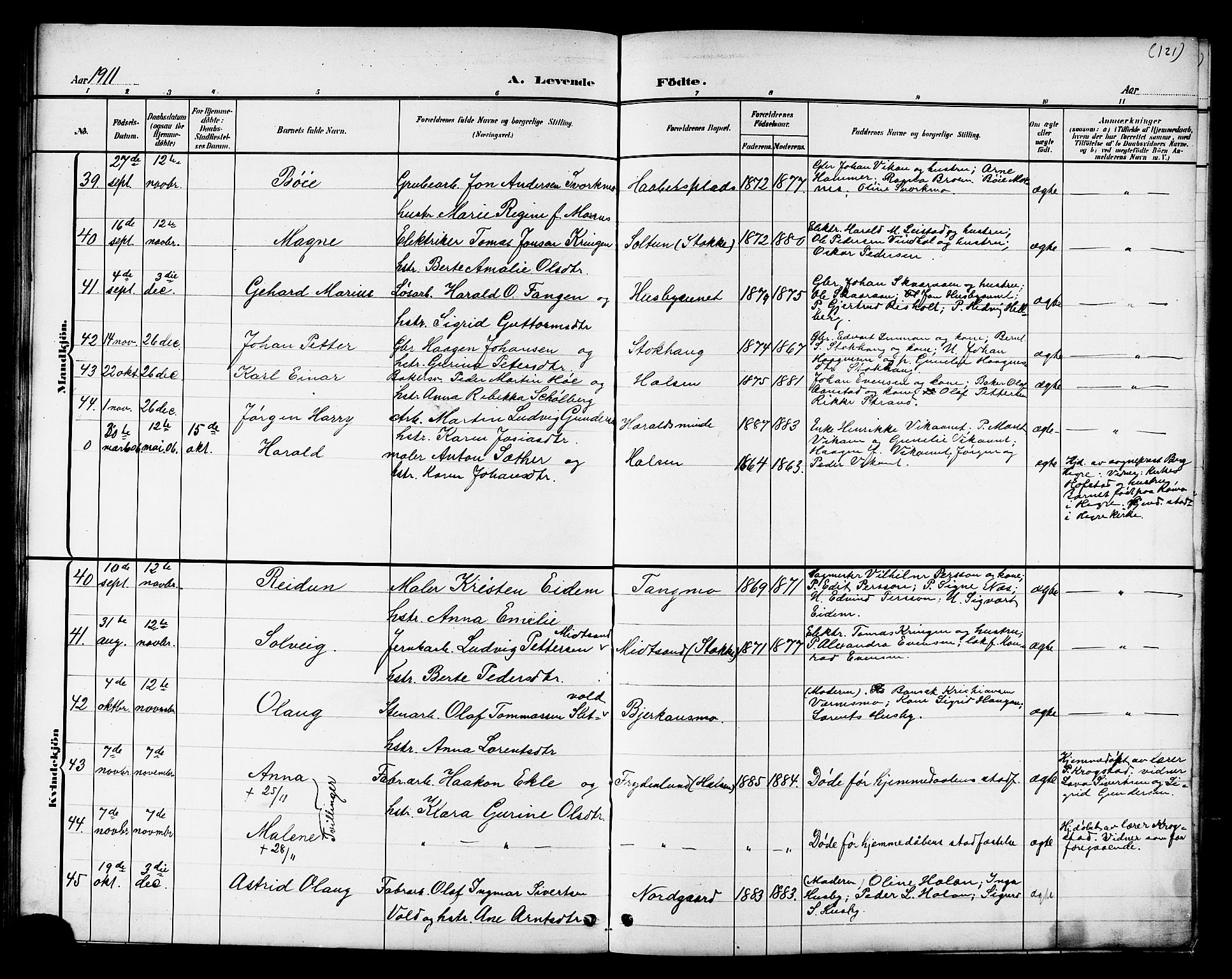 Ministerialprotokoller, klokkerbøker og fødselsregistre - Nord-Trøndelag, SAT/A-1458/709/L0087: Parish register (copy) no. 709C01, 1892-1913, p. 121