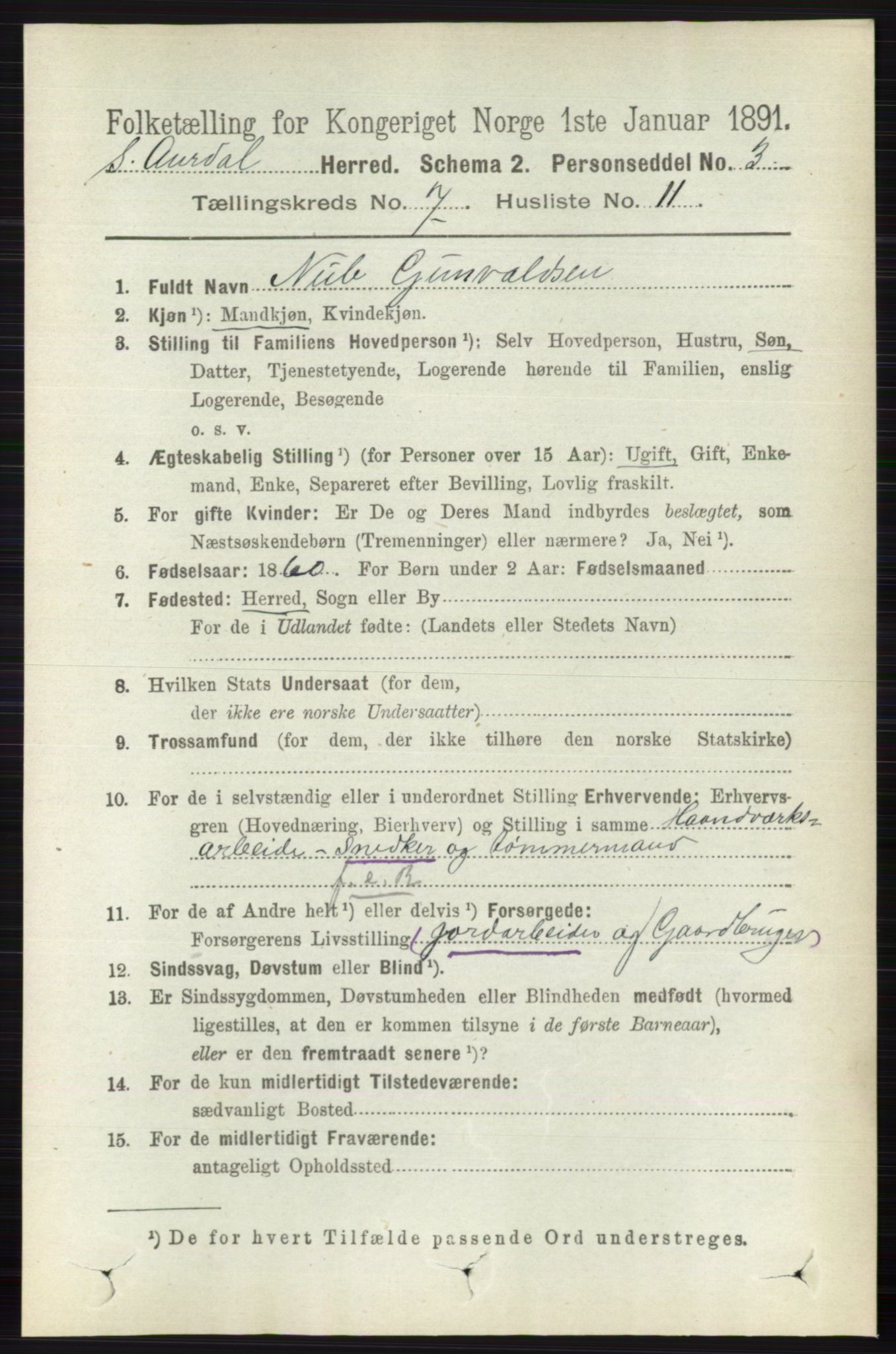 RA, 1891 census for 0540 Sør-Aurdal, 1891, p. 4472