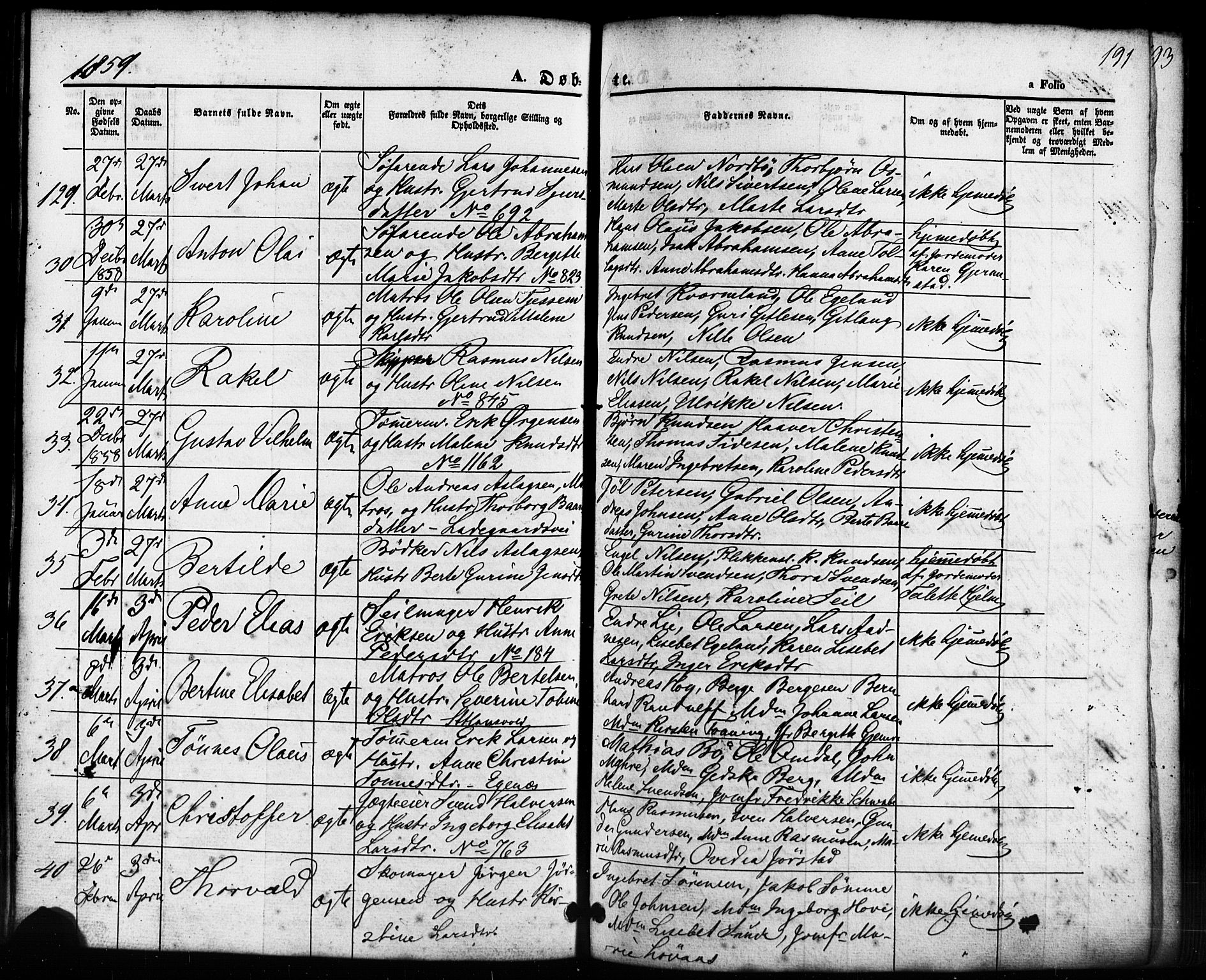 Domkirken sokneprestkontor, AV/SAST-A-101812/001/30/30BB/L0010: Parish register (copy) no. B 10, 1855-1860, p. 191