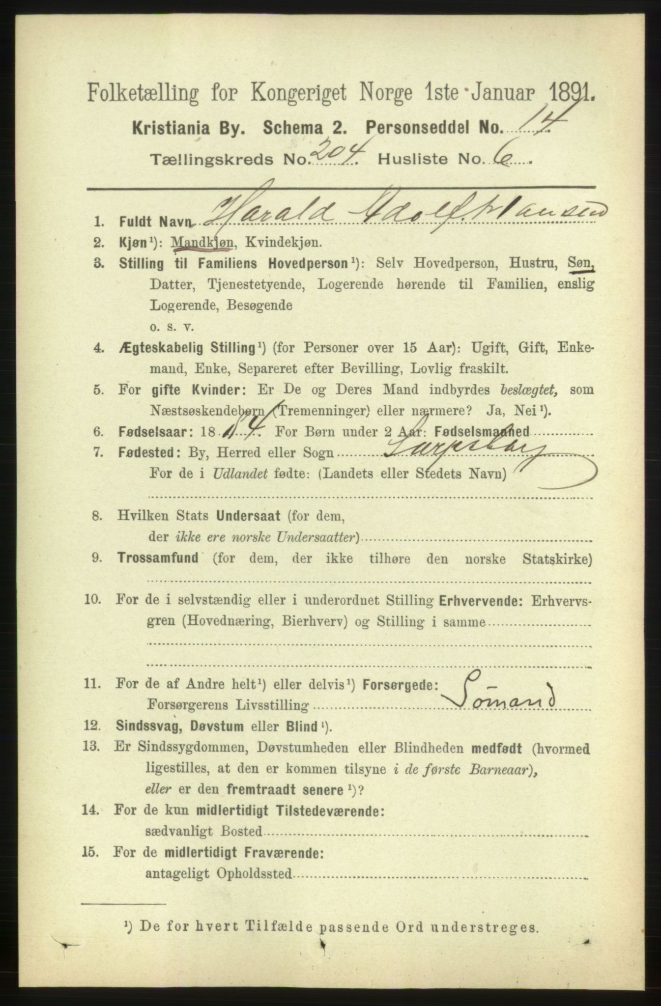 RA, 1891 census for 0301 Kristiania, 1891, p. 123307
