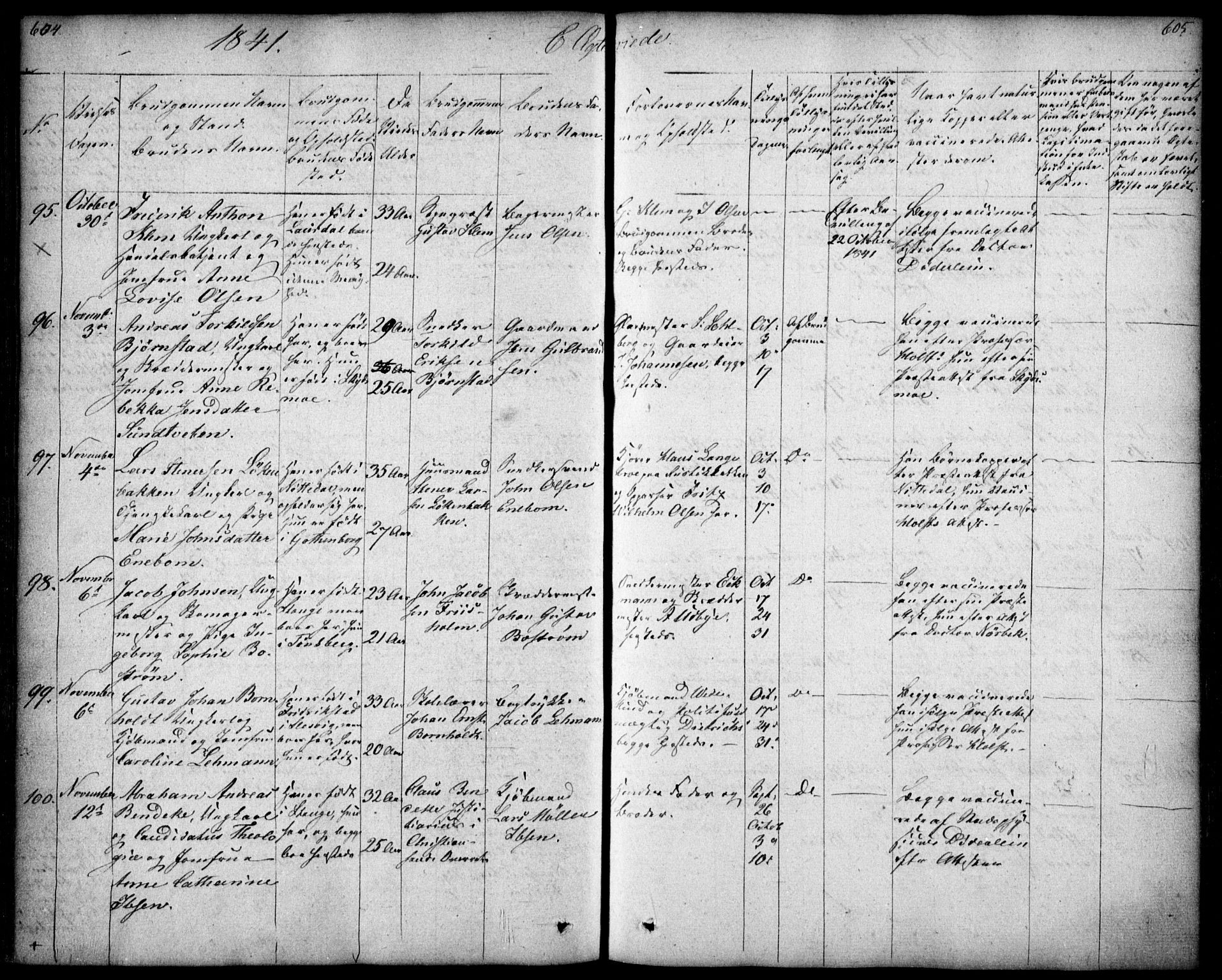 Oslo domkirke Kirkebøker, SAO/A-10752/F/Fa/L0019: Parish register (official) no. 19, 1828-1847, p. 604-605