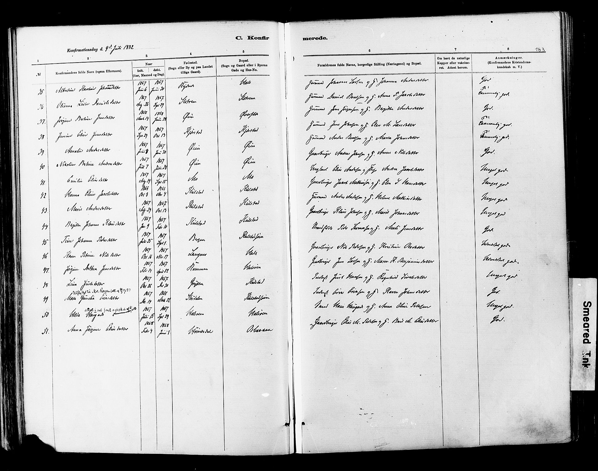 Ministerialprotokoller, klokkerbøker og fødselsregistre - Nordland, AV/SAT-A-1459/820/L0295: Parish register (official) no. 820A16, 1880-1896, p. 183