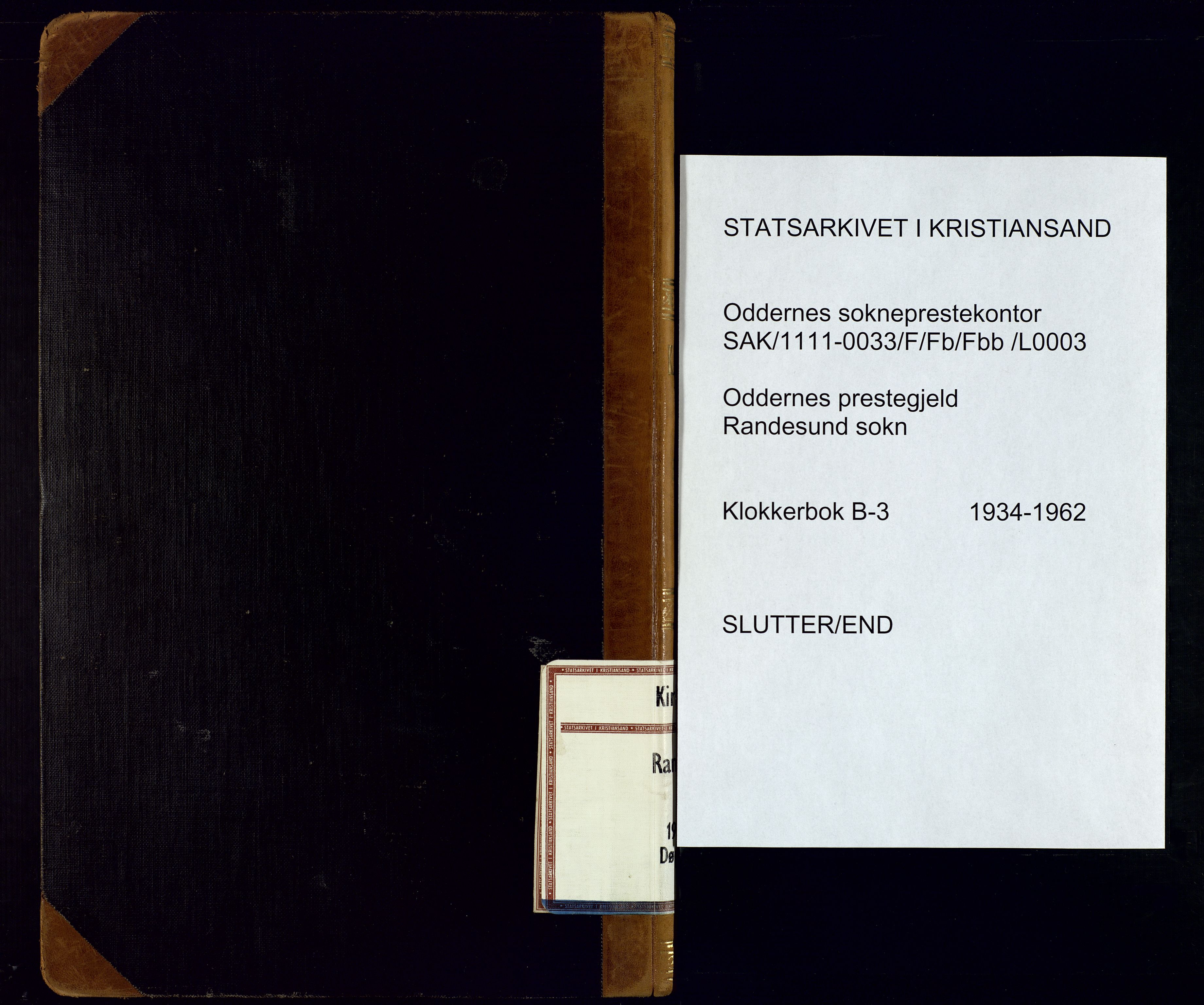 Oddernes sokneprestkontor, SAK/1111-0033/F/Fb/Fbb/L0003: Parish register (copy) no. B-3, 1934-1962