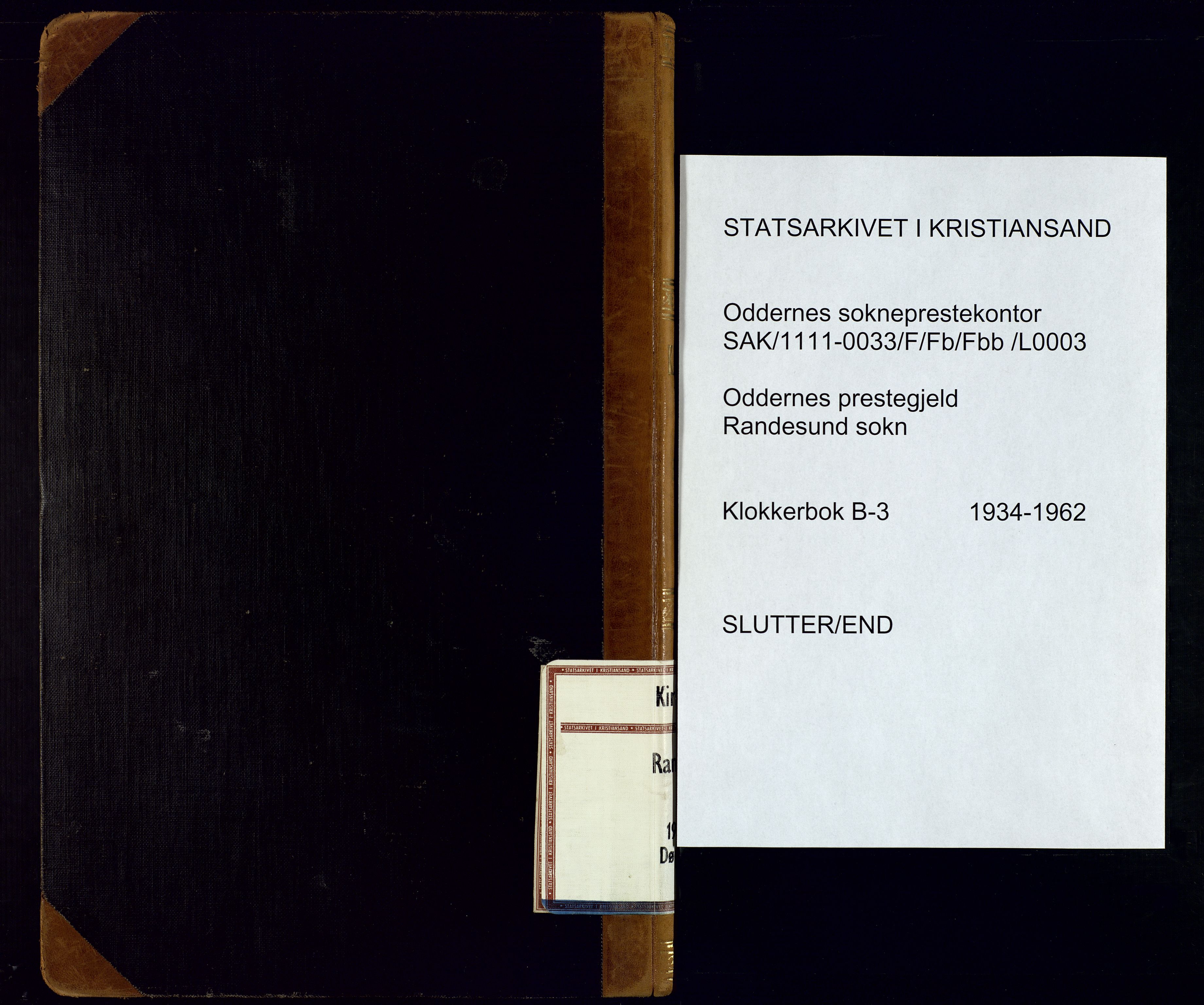 Oddernes sokneprestkontor, AV/SAK-1111-0033/F/Fb/Fbb/L0003: Parish register (copy) no. B-3, 1934-1962