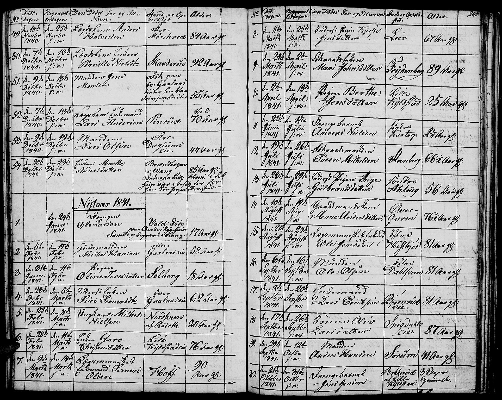 Vang prestekontor, Hedmark, SAH/PREST-008/H/Ha/Hab/L0009: Parish register (copy) no. 9, 1836-1870, p. 243