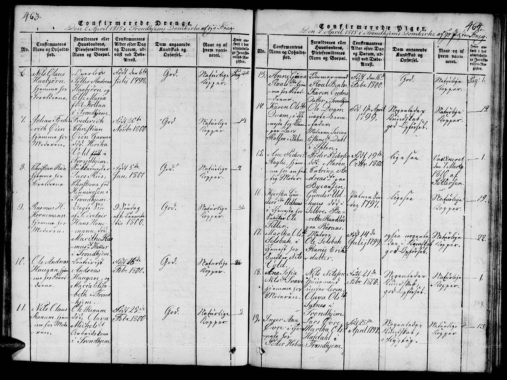Ministerialprotokoller, klokkerbøker og fødselsregistre - Sør-Trøndelag, SAT/A-1456/601/L0043: Parish register (official) no. 601A11, 1815-1821, p. 463-464