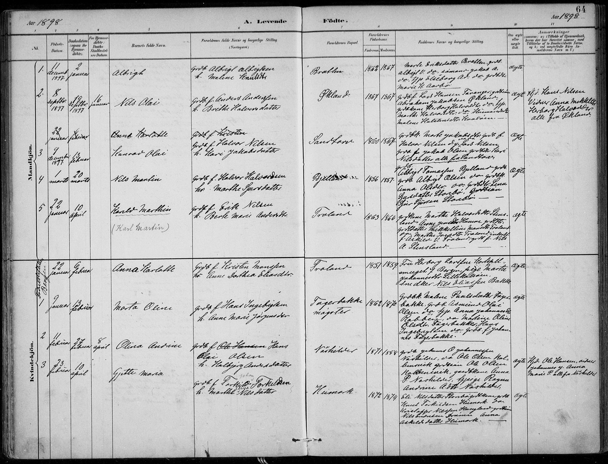 Sund sokneprestembete, SAB/A-99930: Parish register (official) no. C  1, 1882-1899, p. 64
