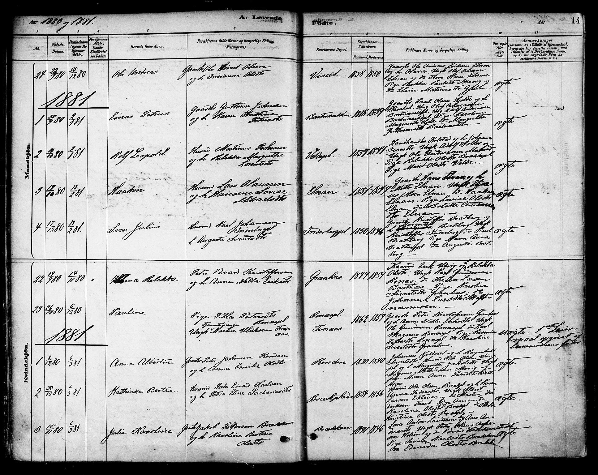 Ministerialprotokoller, klokkerbøker og fødselsregistre - Nord-Trøndelag, SAT/A-1458/741/L0395: Parish register (official) no. 741A09, 1878-1888, p. 14