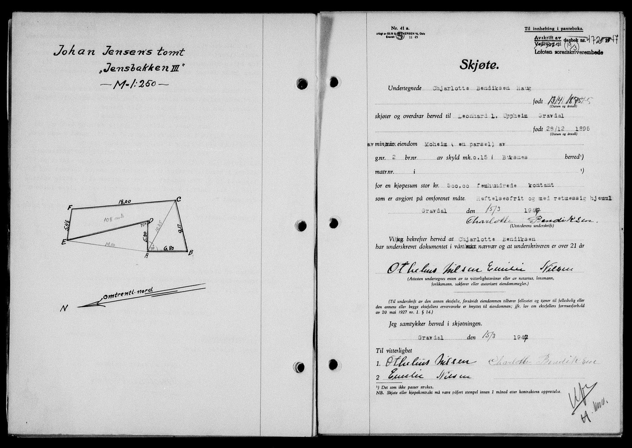 Lofoten sorenskriveri, SAT/A-0017/1/2/2C/L0015a: Mortgage book no. 15a, 1946-1947, Diary no: : 472/1947