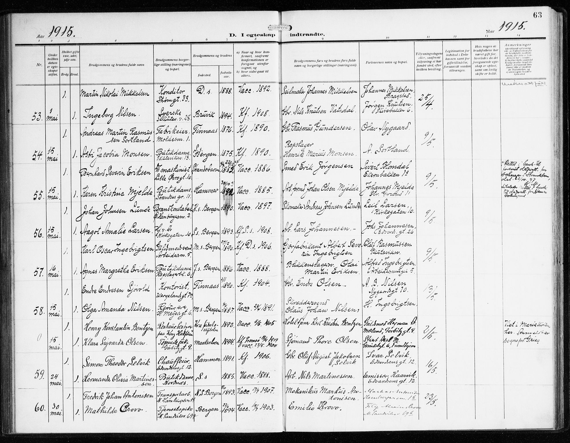 Sandviken Sokneprestembete, AV/SAB-A-77601/H/Ha/L0015: Parish register (official) no. D 2, 1911-1923, p. 63