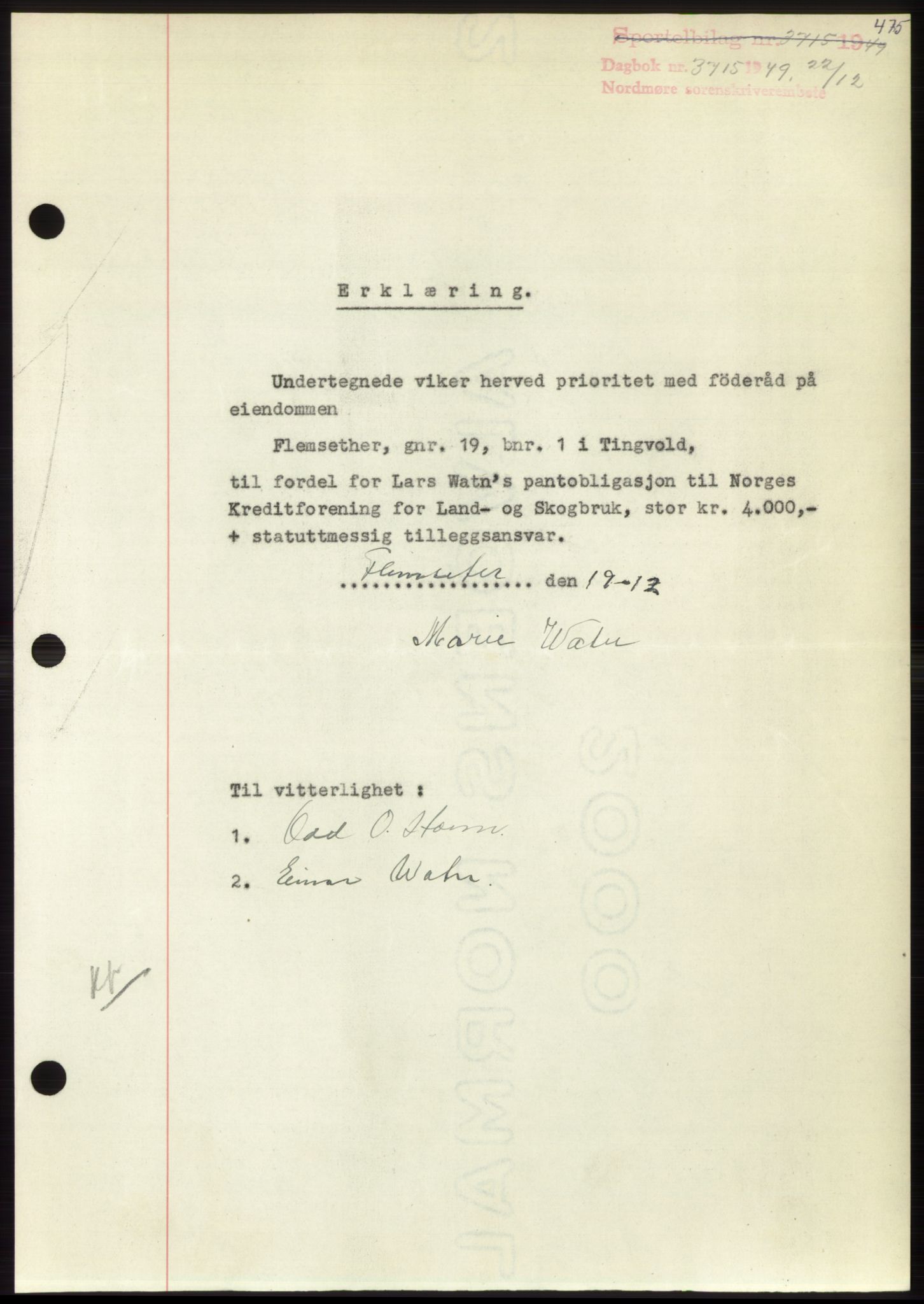 Nordmøre sorenskriveri, AV/SAT-A-4132/1/2/2Ca: Mortgage book no. B103, 1949-1950, Diary no: : 3715/1949