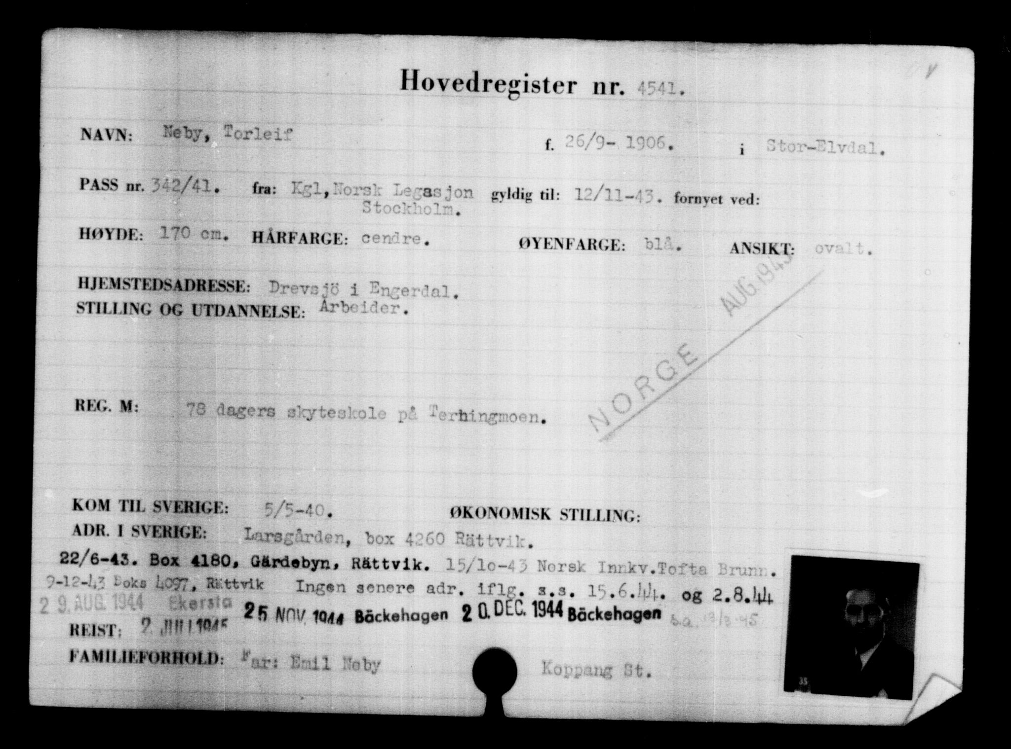 Utenriksstasjonene, Legasjonen i Stockholm, Flyktningkontoret, AV/RA-S-6753/V/Va/L0004: Kjesäterkartoteket, flyktninger med registreringsnr. 3496-6610, 1940-1945, p. 1249
