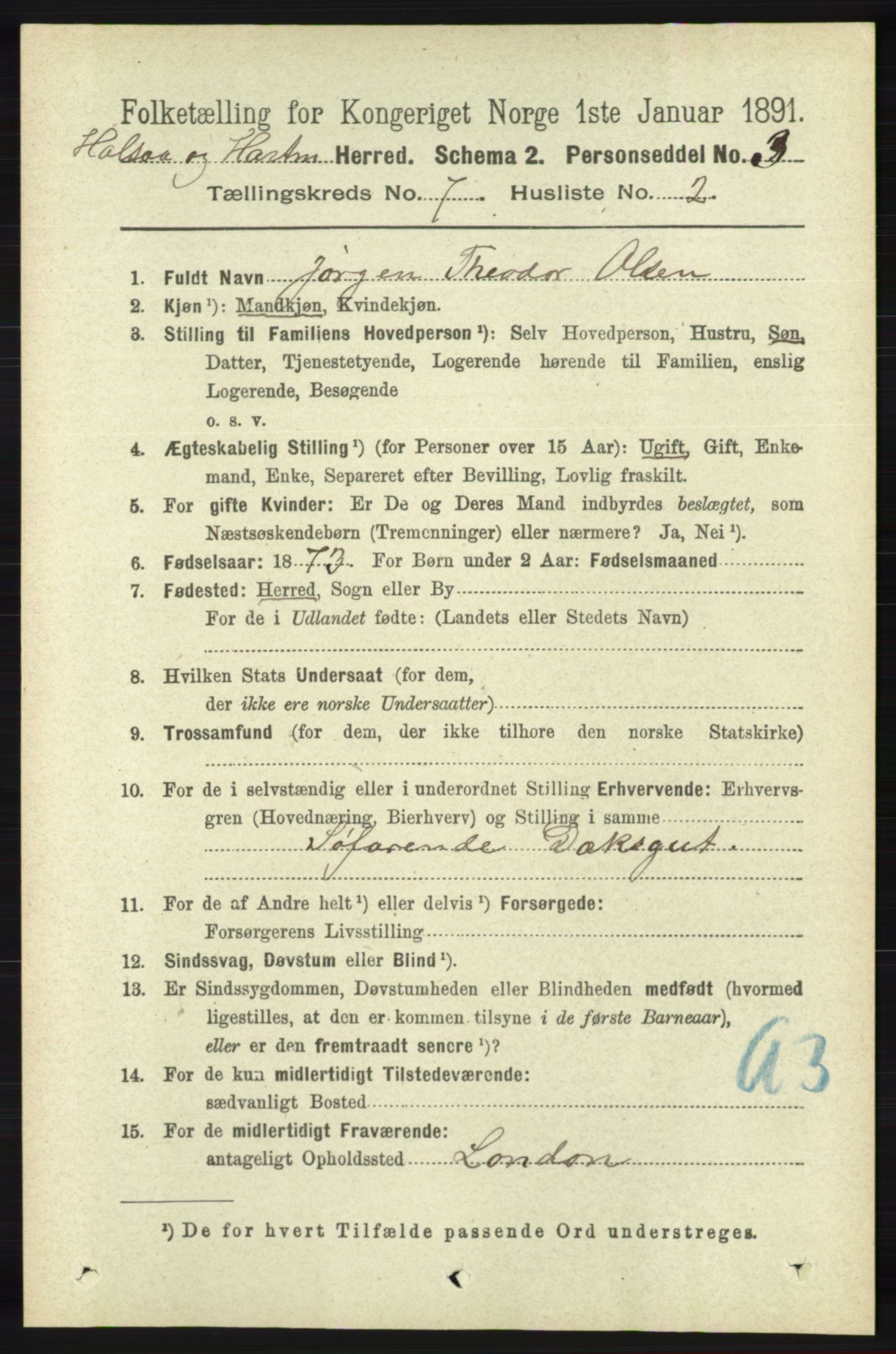 RA, 1891 census for 1019 Halse og Harkmark, 1891, p. 2753