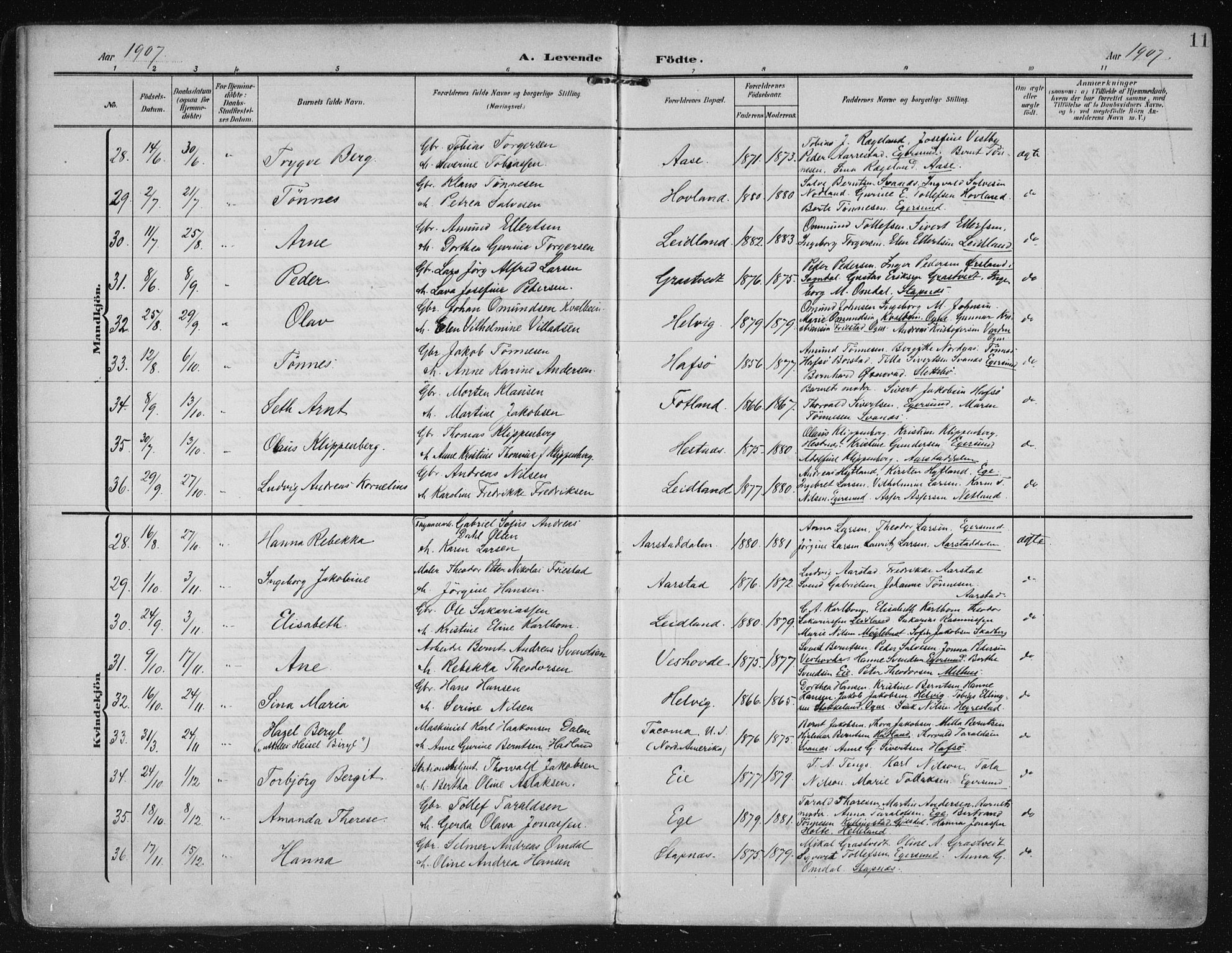 Eigersund sokneprestkontor, AV/SAST-A-101807/S08/L0021: Parish register (official) no. A 20, 1906-1928, p. 11