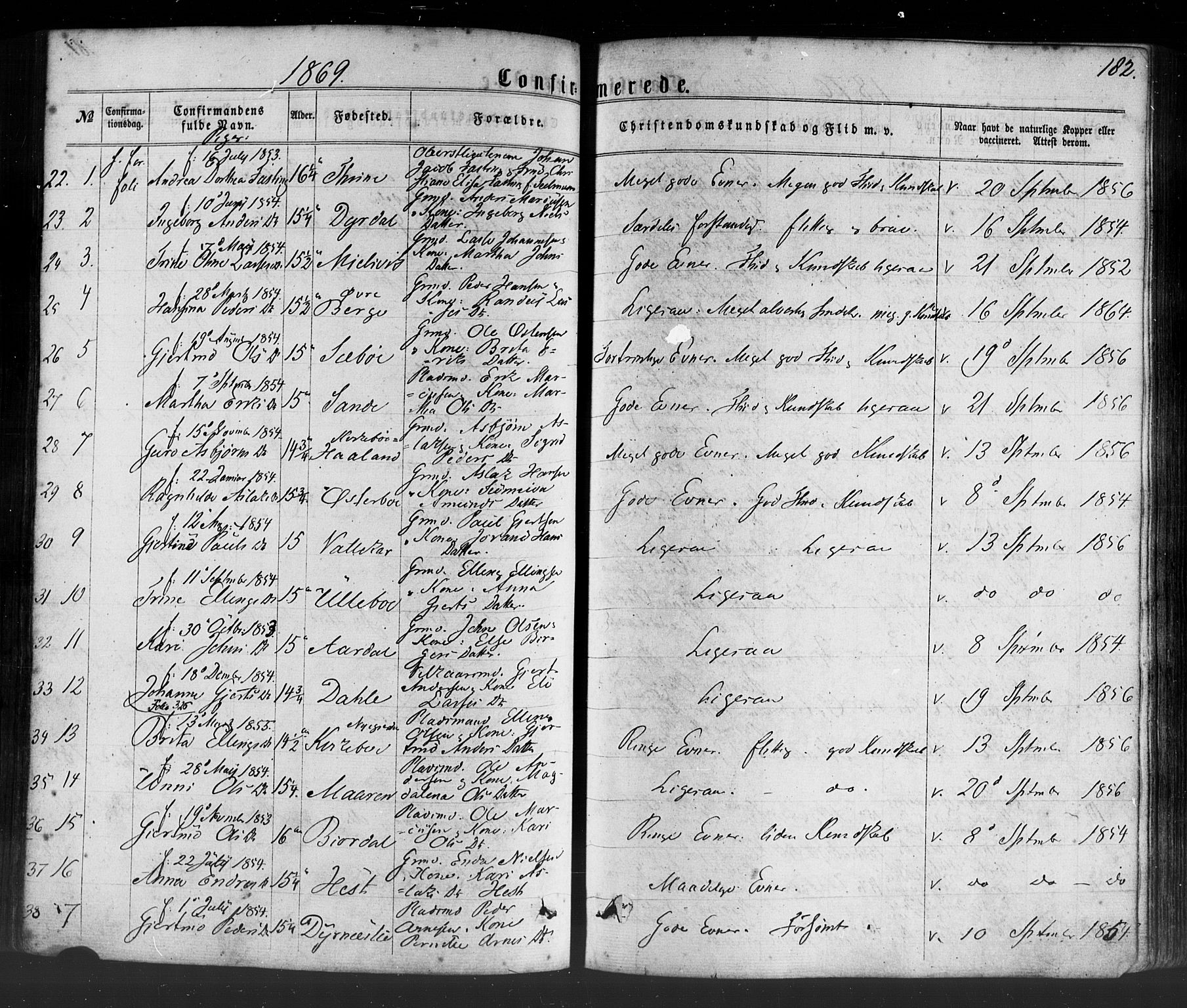 Lavik sokneprestembete, SAB/A-80901: Parish register (official) no. A 4, 1864-1881, p. 182