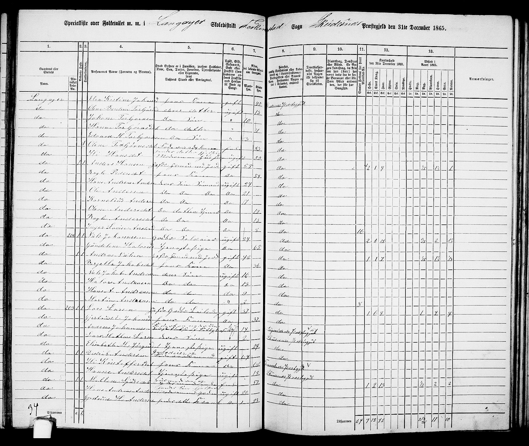 RA, 1865 census for Skudenes, 1865, p. 109