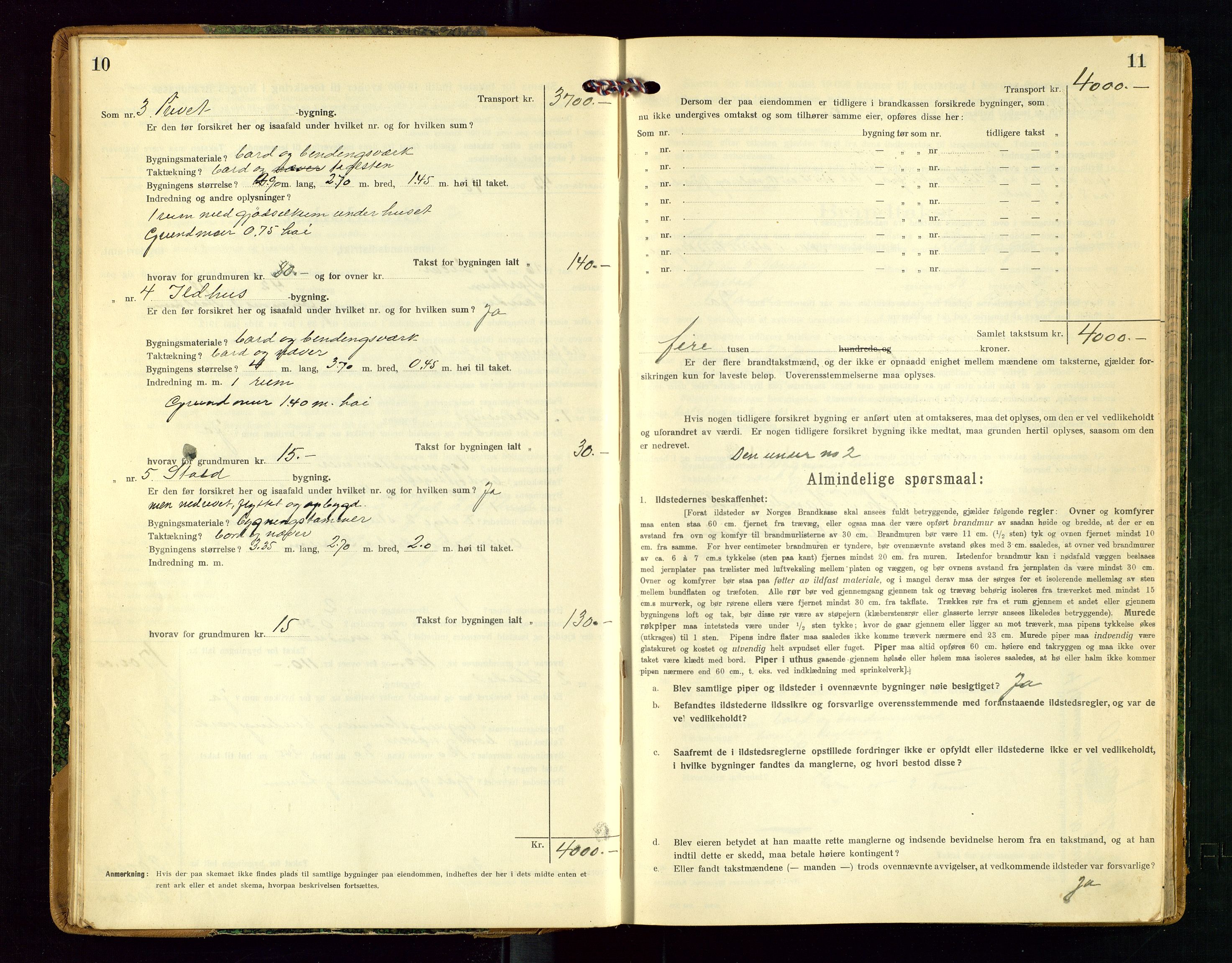 Sauda lensmannskontor, SAST/A-100177/Gob/L0002: Branntakstprotokoll - skjematakst, 1916-1928, p. 10-11