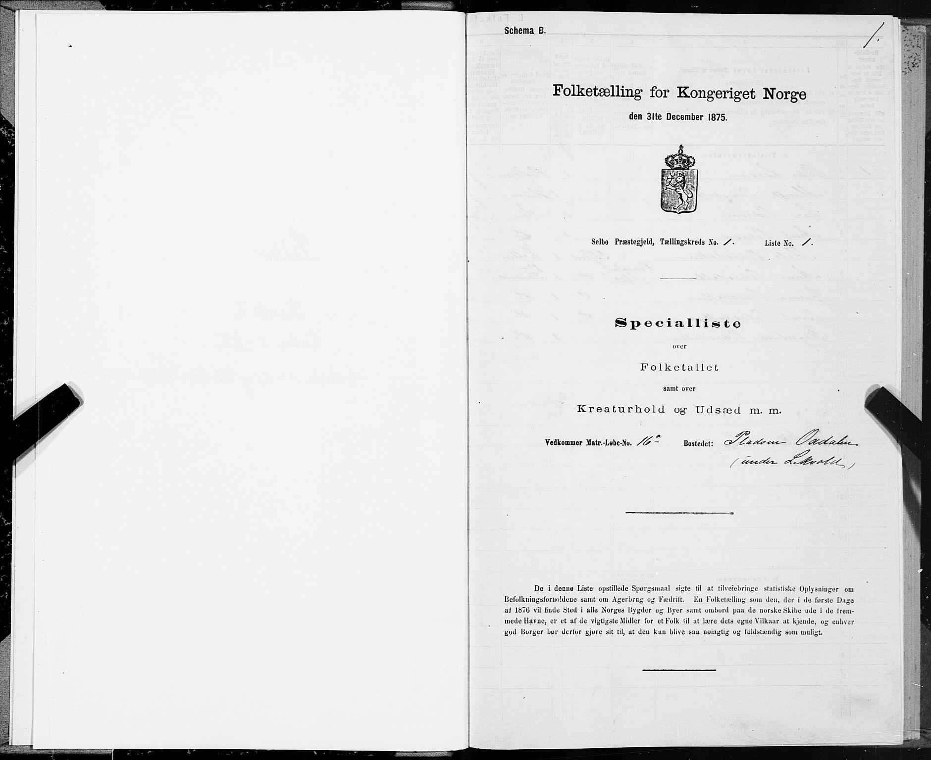 SAT, 1875 census for 1664P Selbu, 1875, p. 1001