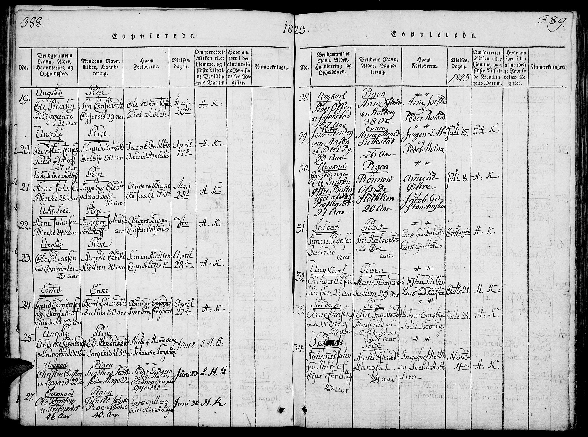 Fåberg prestekontor, AV/SAH-PREST-086/H/Ha/Hab/L0004: Parish register (copy) no. 4, 1818-1837, p. 388-389