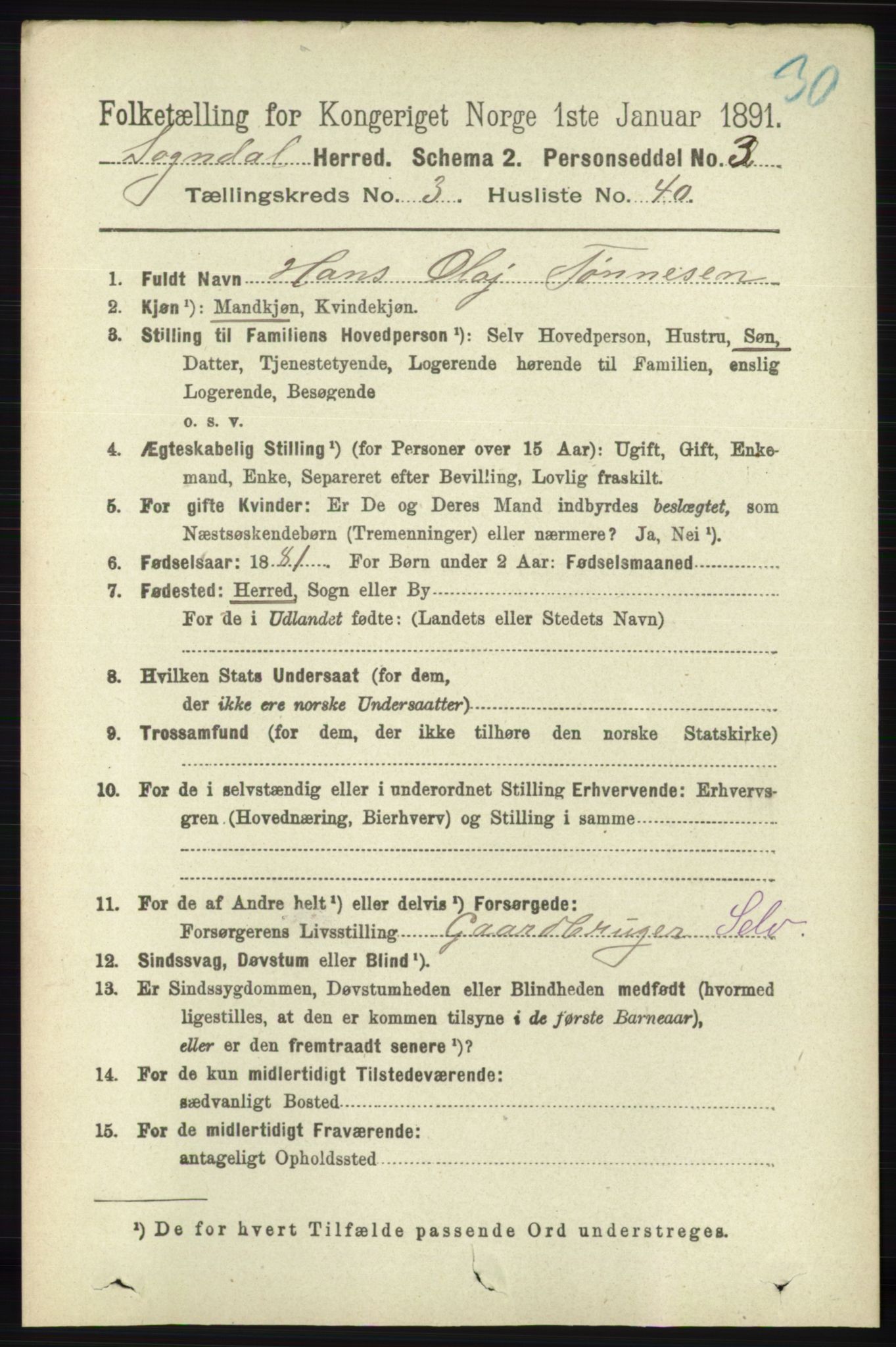 RA, 1891 census for 1111 Sokndal, 1891, p. 941