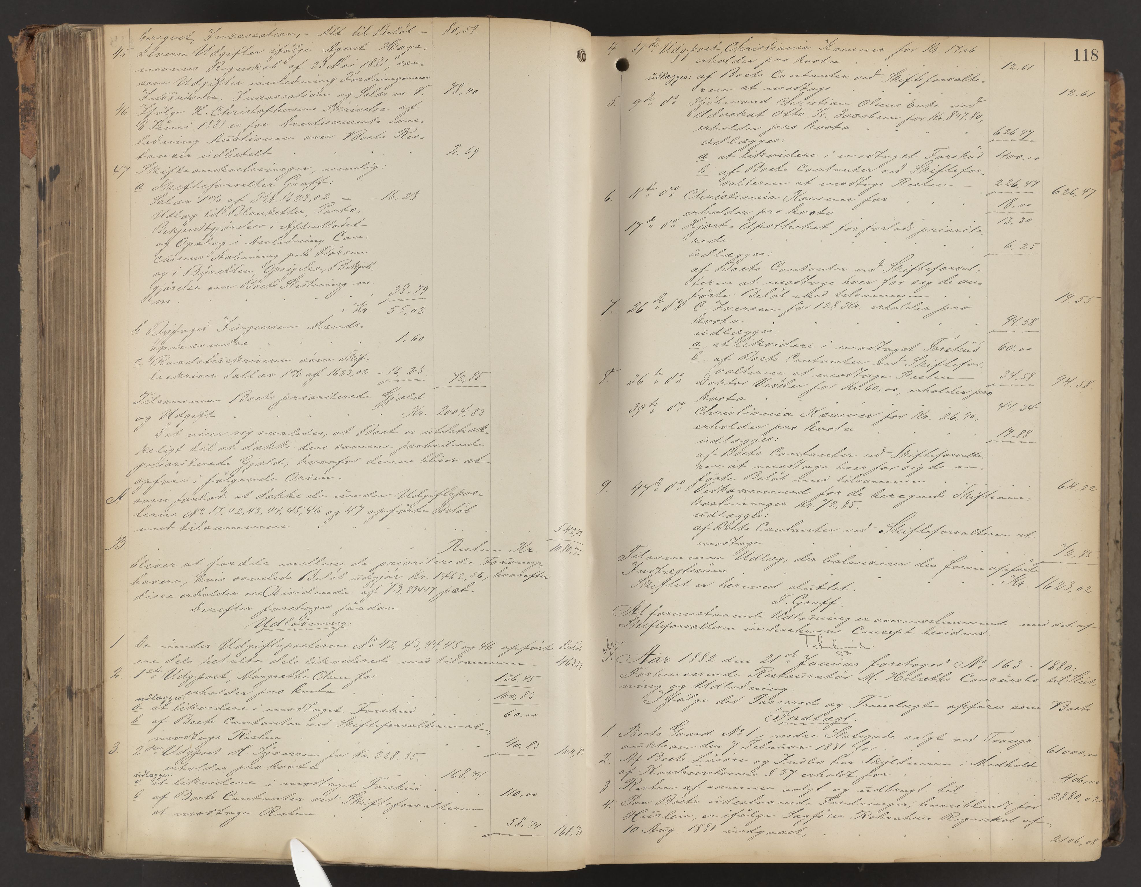 Oslo skifterett, AV/SAO-A-10383/H/Hd/Hda/L0013: Skifteutlodningsprotokoll, 1881-1885, p. 117b-118a