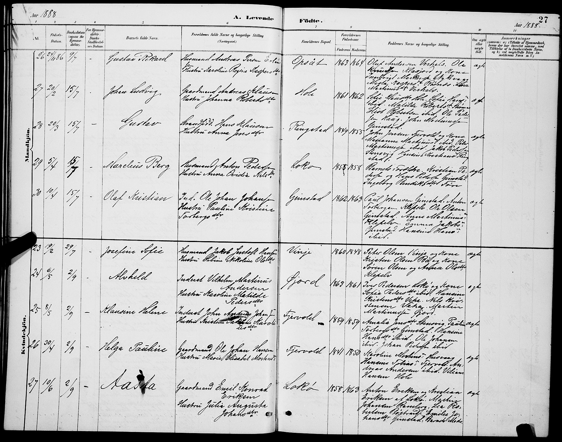 Ministerialprotokoller, klokkerbøker og fødselsregistre - Nordland, AV/SAT-A-1459/891/L1315: Parish register (copy) no. 891C04, 1886-1893, p. 27