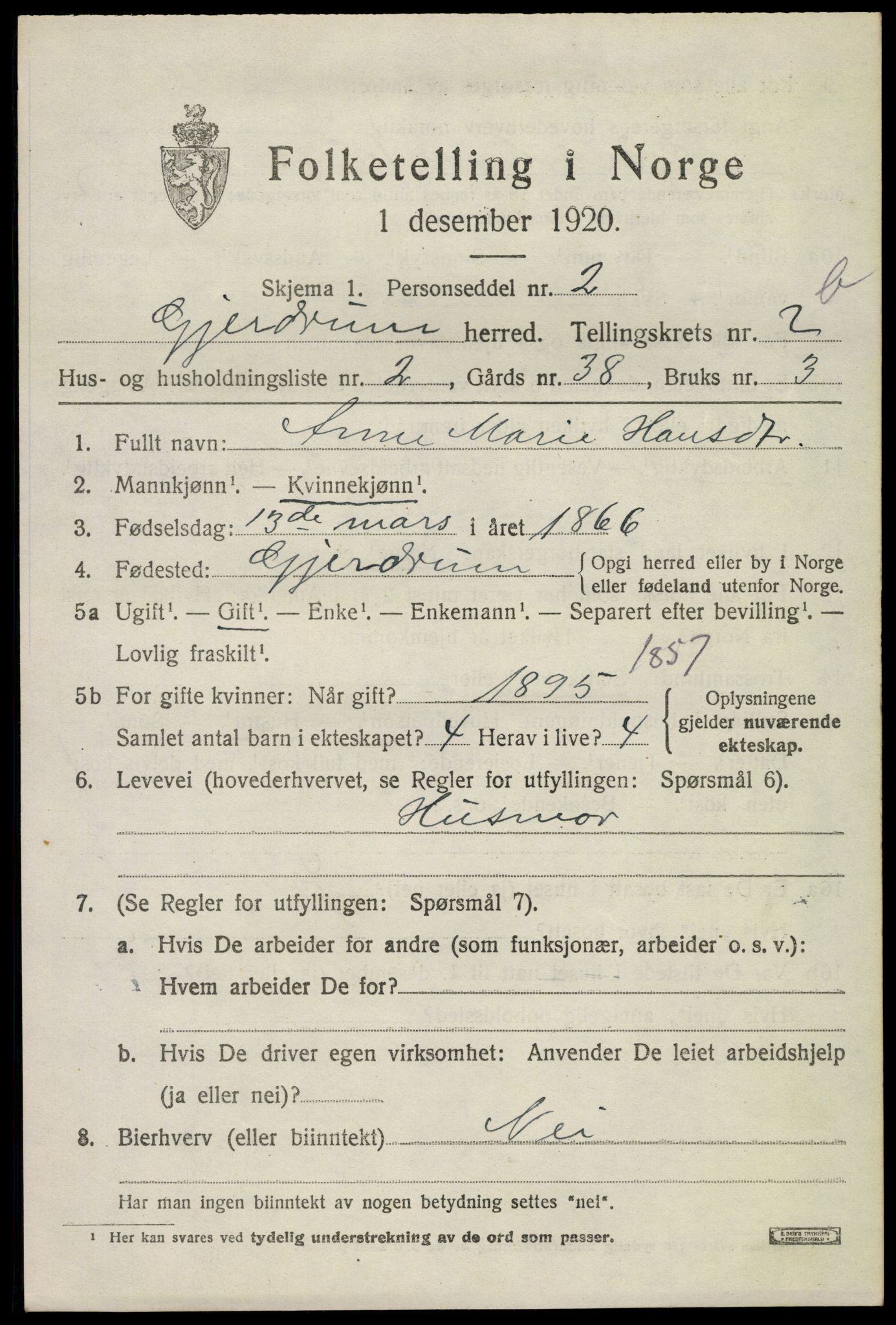 SAO, 1920 census for Gjerdrum, 1920, p. 1362