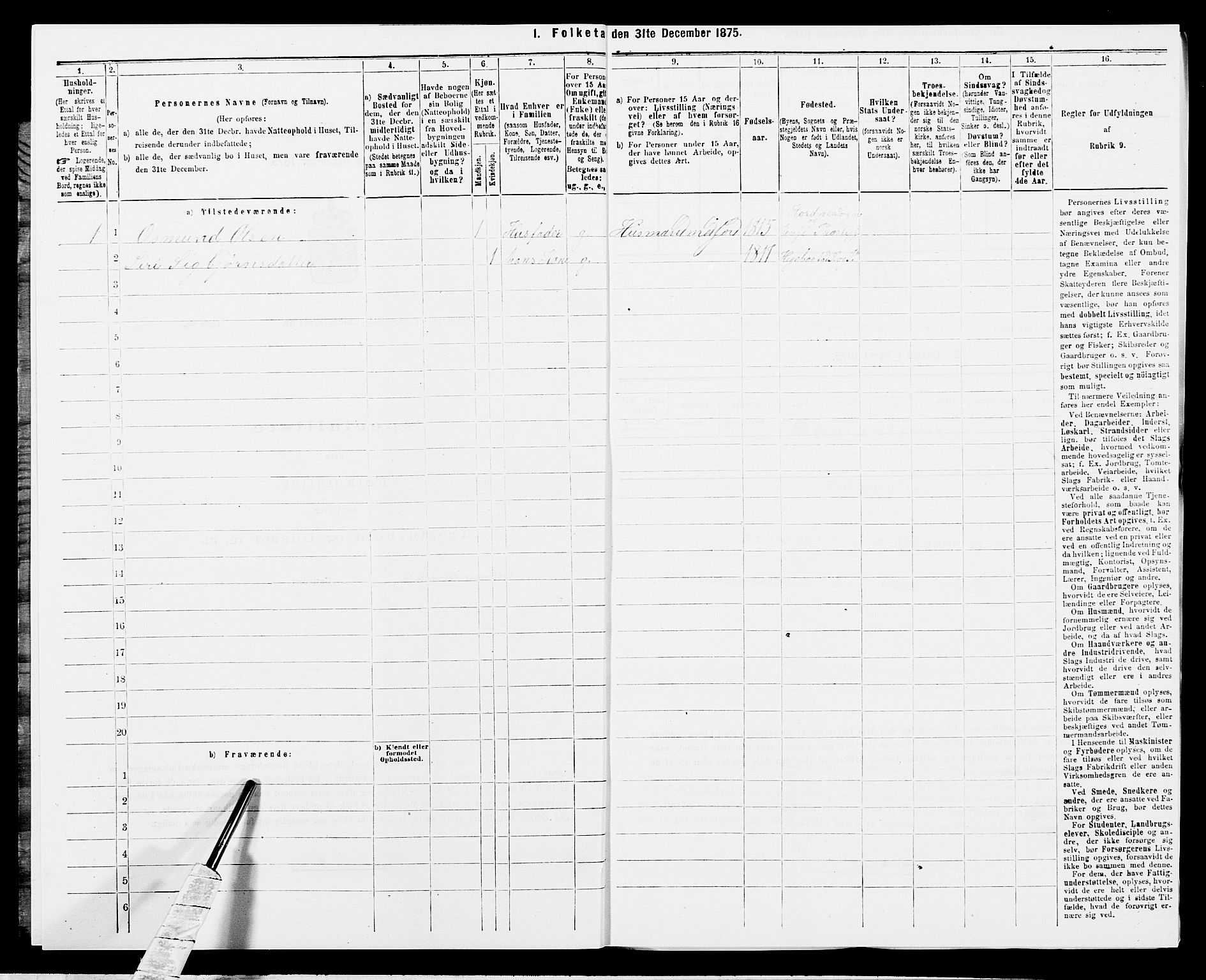 SAK, 1875 census for 1034P Hægebostad, 1875, p. 348