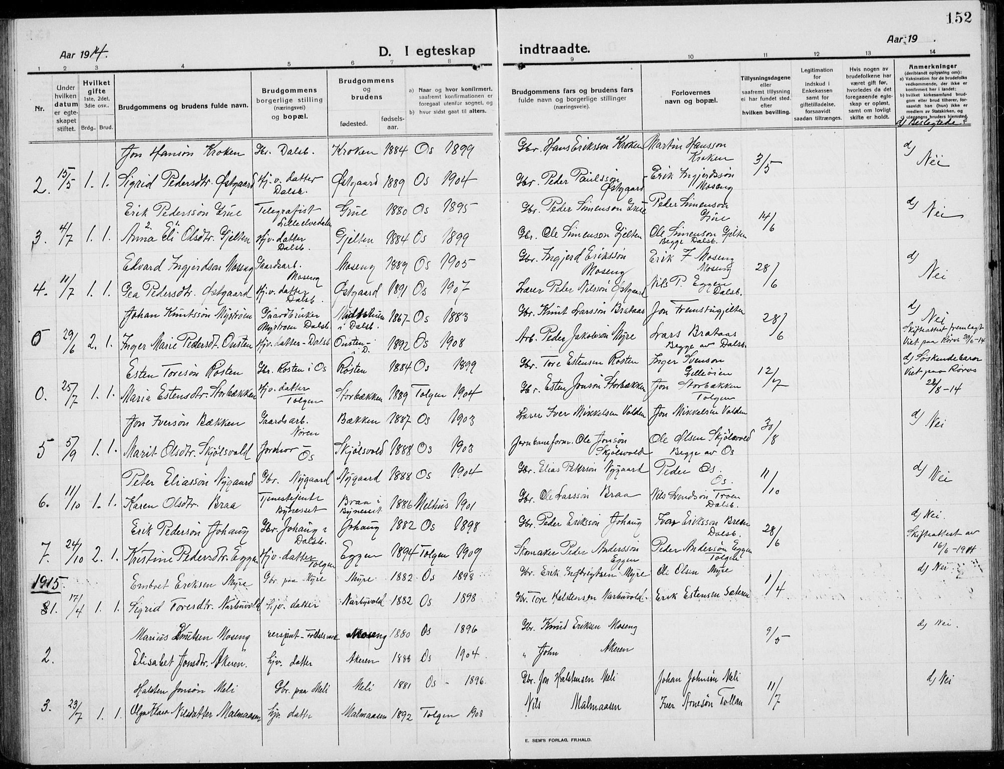 Tolga prestekontor, AV/SAH-PREST-062/L/L0014: Parish register (copy) no. 14, 1913-1936, p. 152