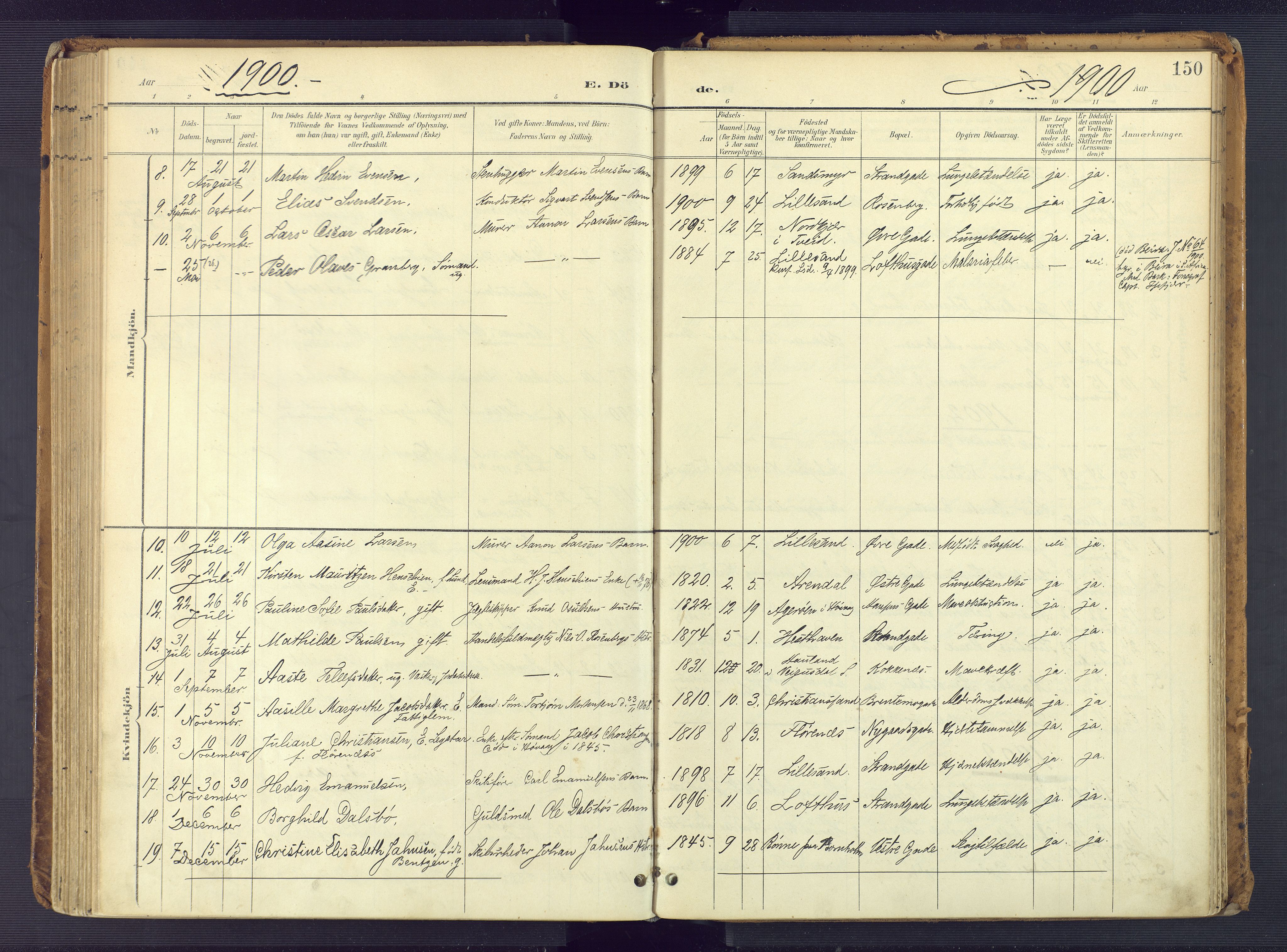 Vestre Moland sokneprestkontor, SAK/1111-0046/F/Fa/Faa/L0002: Parish register (official) no. A 2, 1900-1926, p. 150