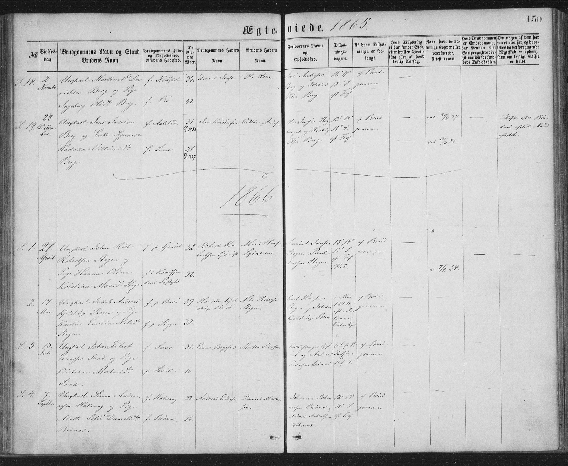 Ministerialprotokoller, klokkerbøker og fødselsregistre - Nordland, AV/SAT-A-1459/855/L0801: Parish register (official) no. 855A09, 1864-1874, p. 150