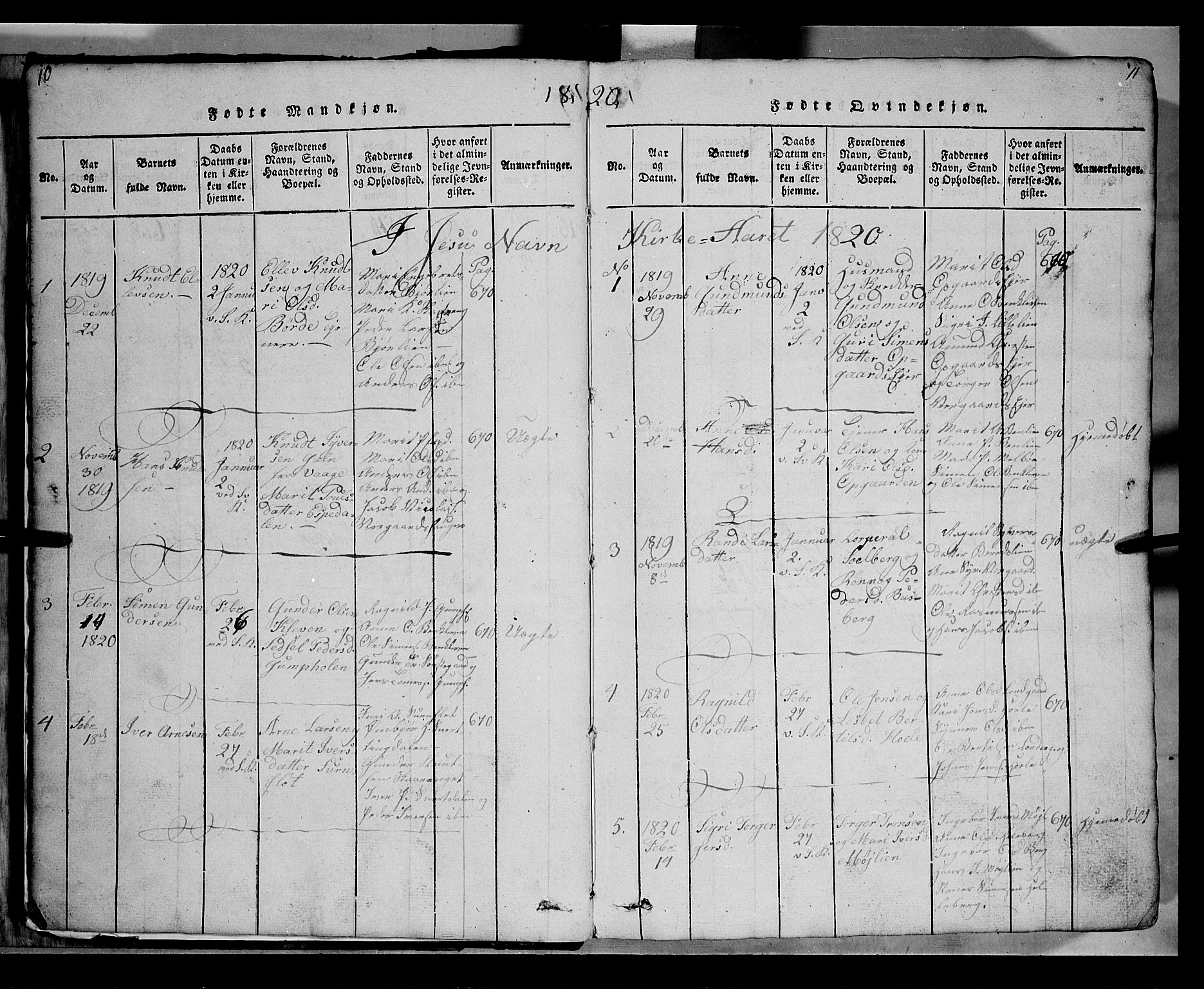 Gausdal prestekontor, AV/SAH-PREST-090/H/Ha/Hab/L0002: Parish register (copy) no. 2, 1818-1874, p. 10-11