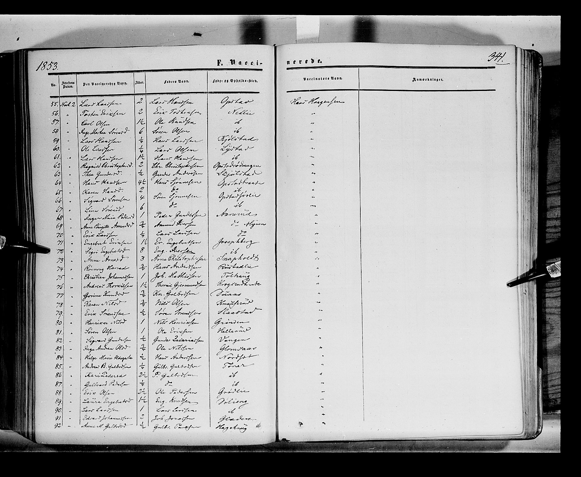 Sør-Odal prestekontor, AV/SAH-PREST-030/H/Ha/Haa/L0001: Parish register (official) no. 1, 1849-1859, p. 341