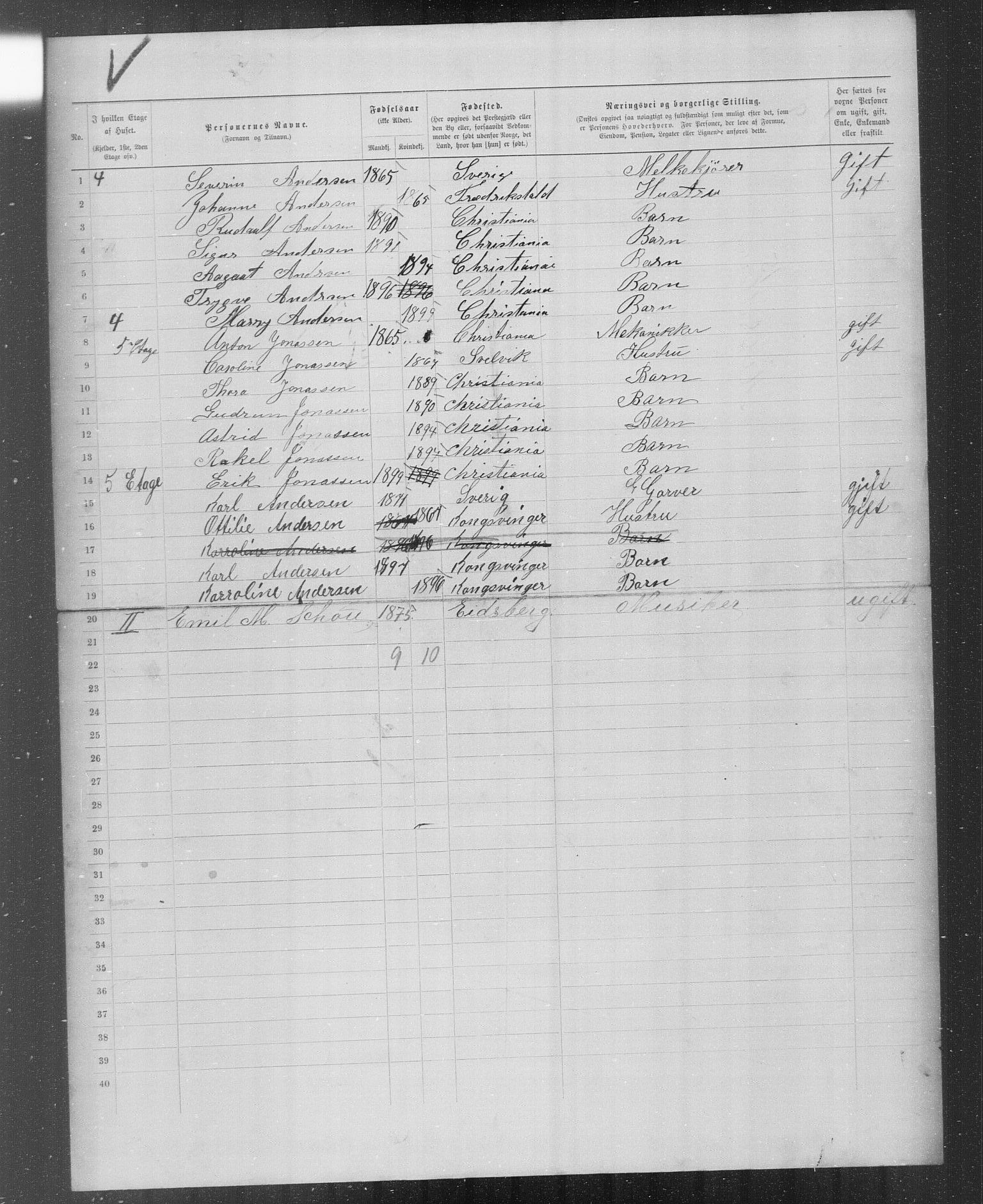 OBA, Municipal Census 1899 for Kristiania, 1899, p. 5259