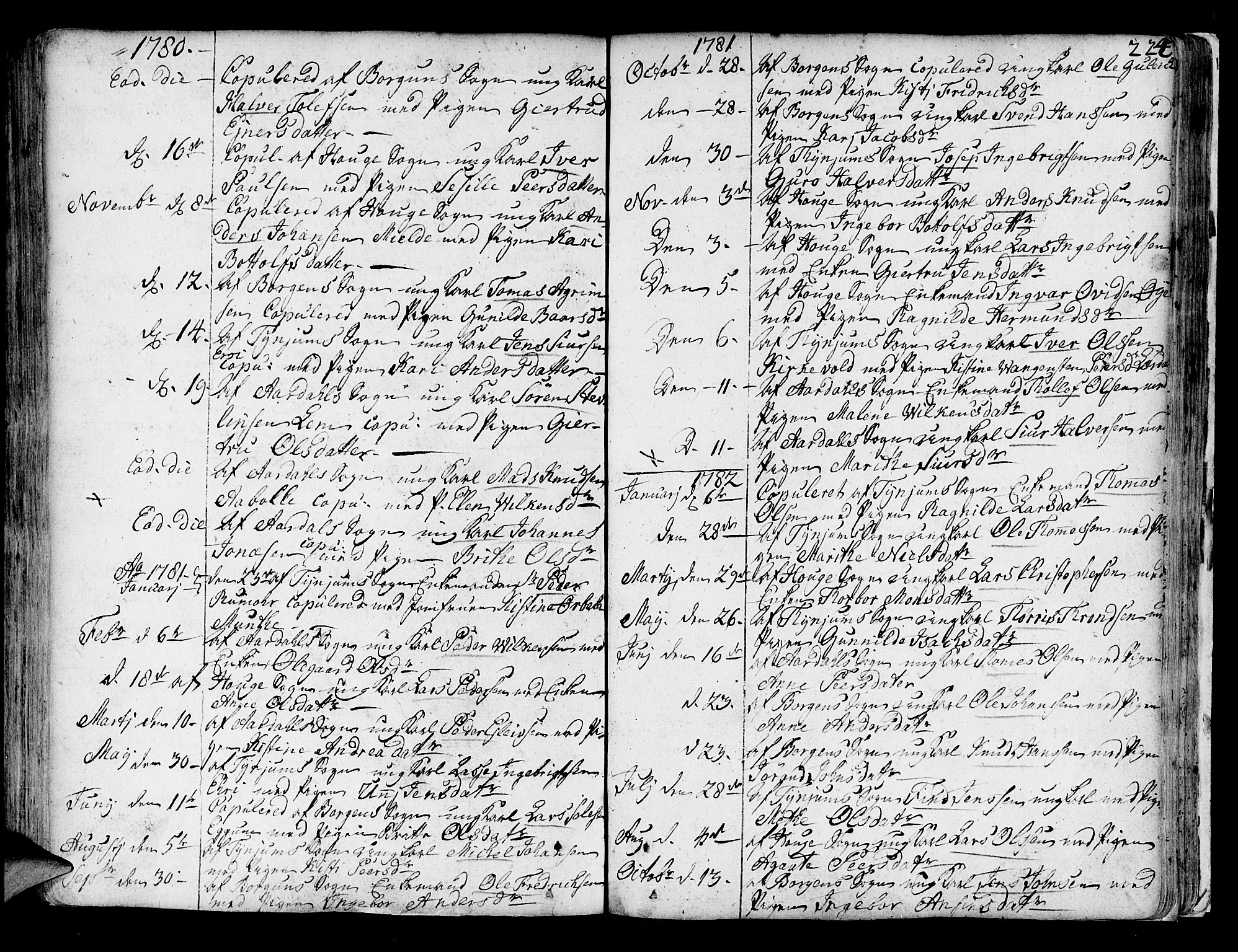 Lærdal sokneprestembete, SAB/A-81201: Parish register (official) no. A 2, 1752-1782, p. 224