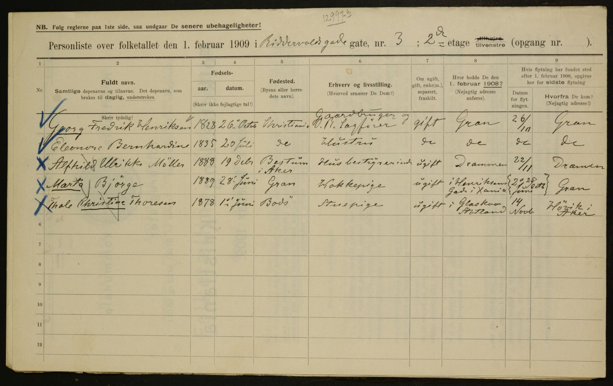 OBA, Municipal Census 1909 for Kristiania, 1909, p. 75293