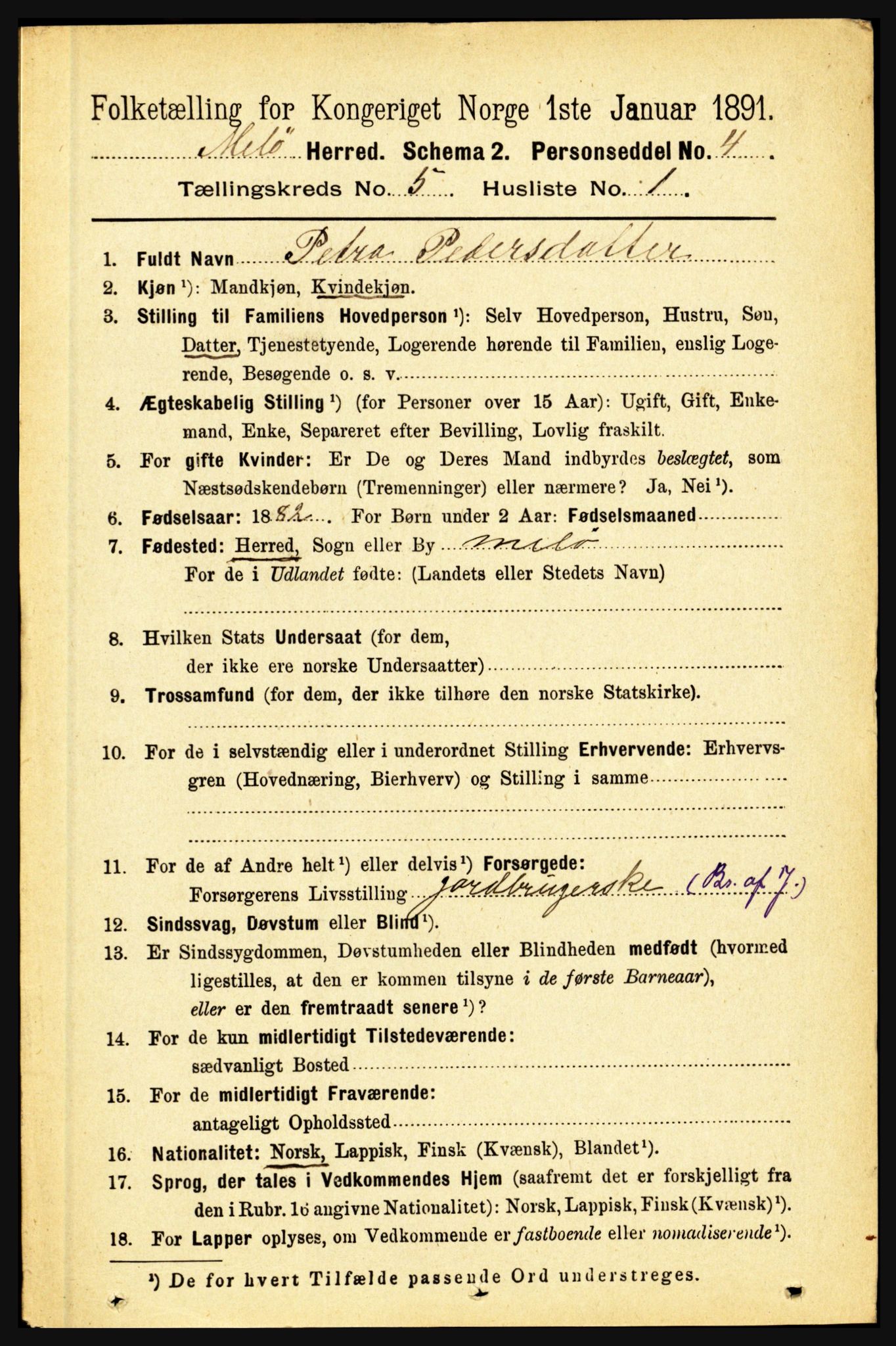 RA, 1891 census for 1837 Meløy, 1891, p. 1802