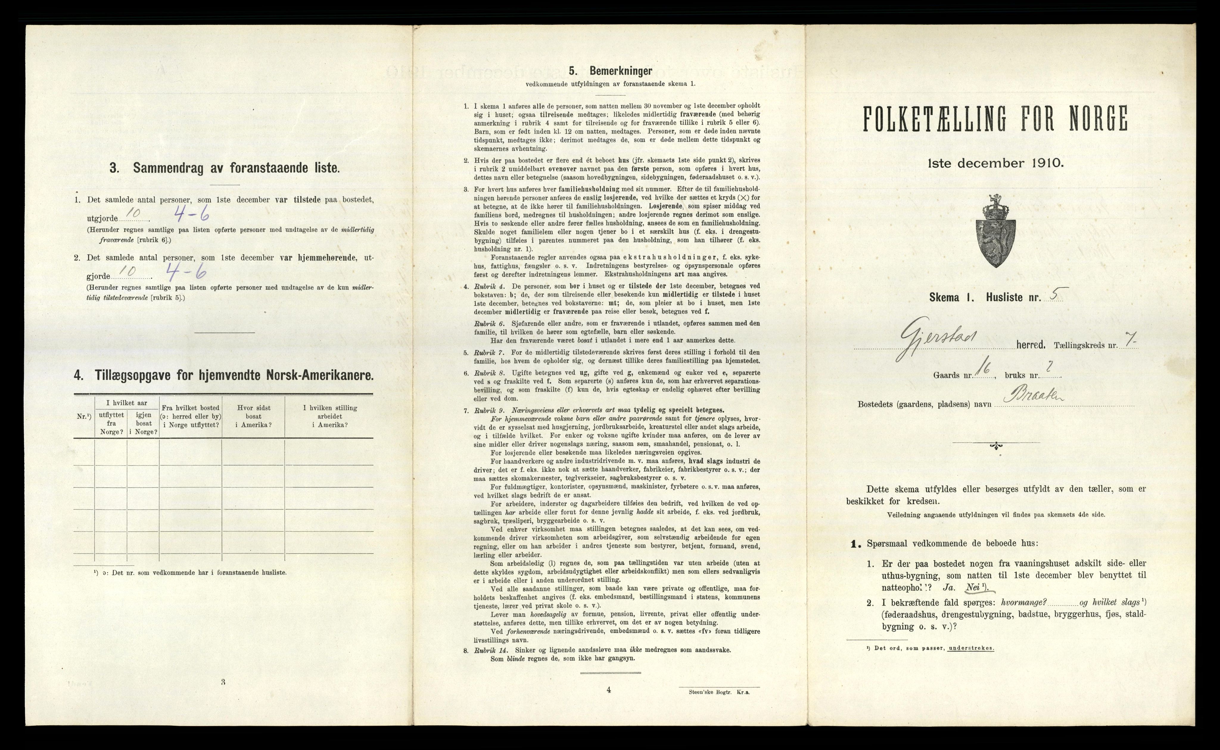 RA, 1910 census for Gjerstad, 1910, p. 547