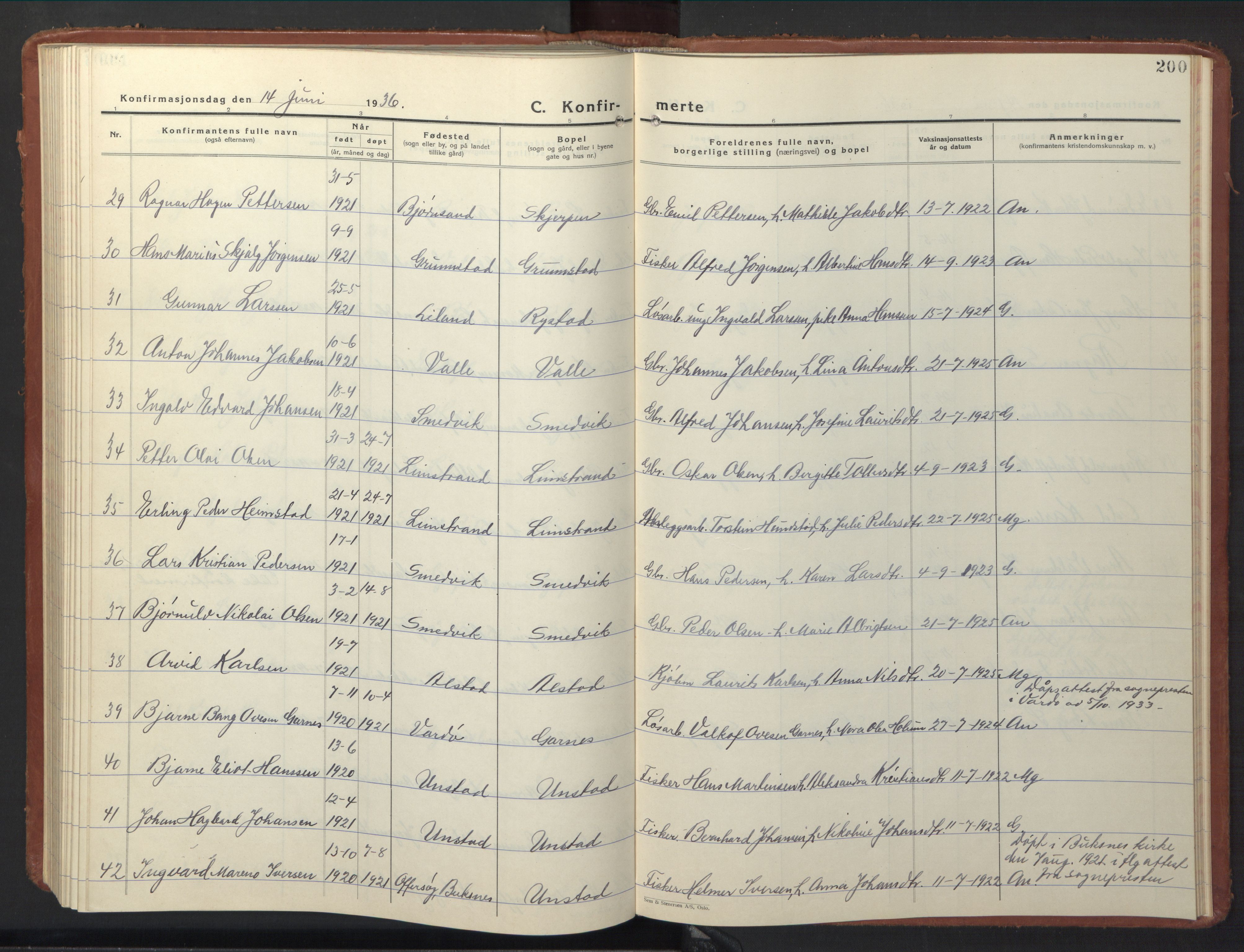 Ministerialprotokoller, klokkerbøker og fødselsregistre - Nordland, AV/SAT-A-1459/880/L1143: Parish register (copy) no. 880C05, 1929-1951, p. 200