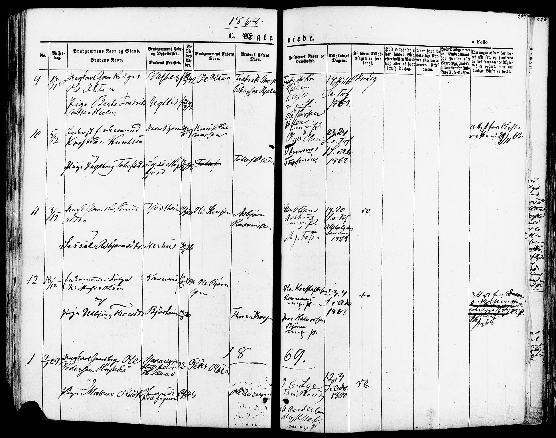 Strand sokneprestkontor, SAST/A-101828/H/Ha/Haa/L0007: Parish register (official) no. A 7, 1855-1881, p. 243