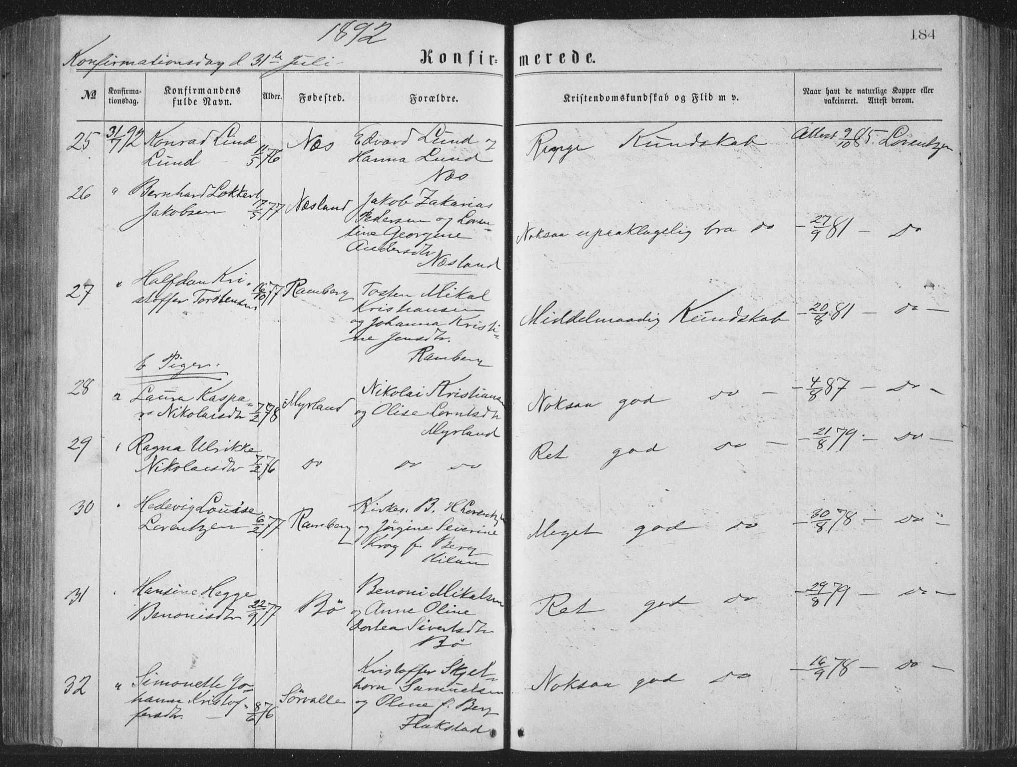 Ministerialprotokoller, klokkerbøker og fødselsregistre - Nordland, AV/SAT-A-1459/885/L1213: Parish register (copy) no. 885C02, 1874-1892, p. 184