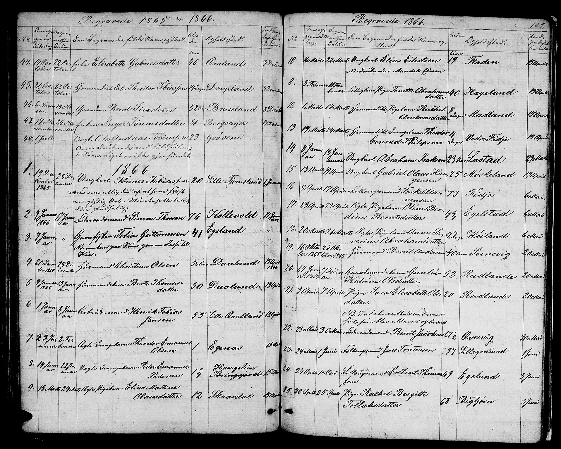 Lyngdal sokneprestkontor, AV/SAK-1111-0029/F/Fb/Fbc/L0003: Parish register (copy) no. B 3, 1865-1878, p. 102