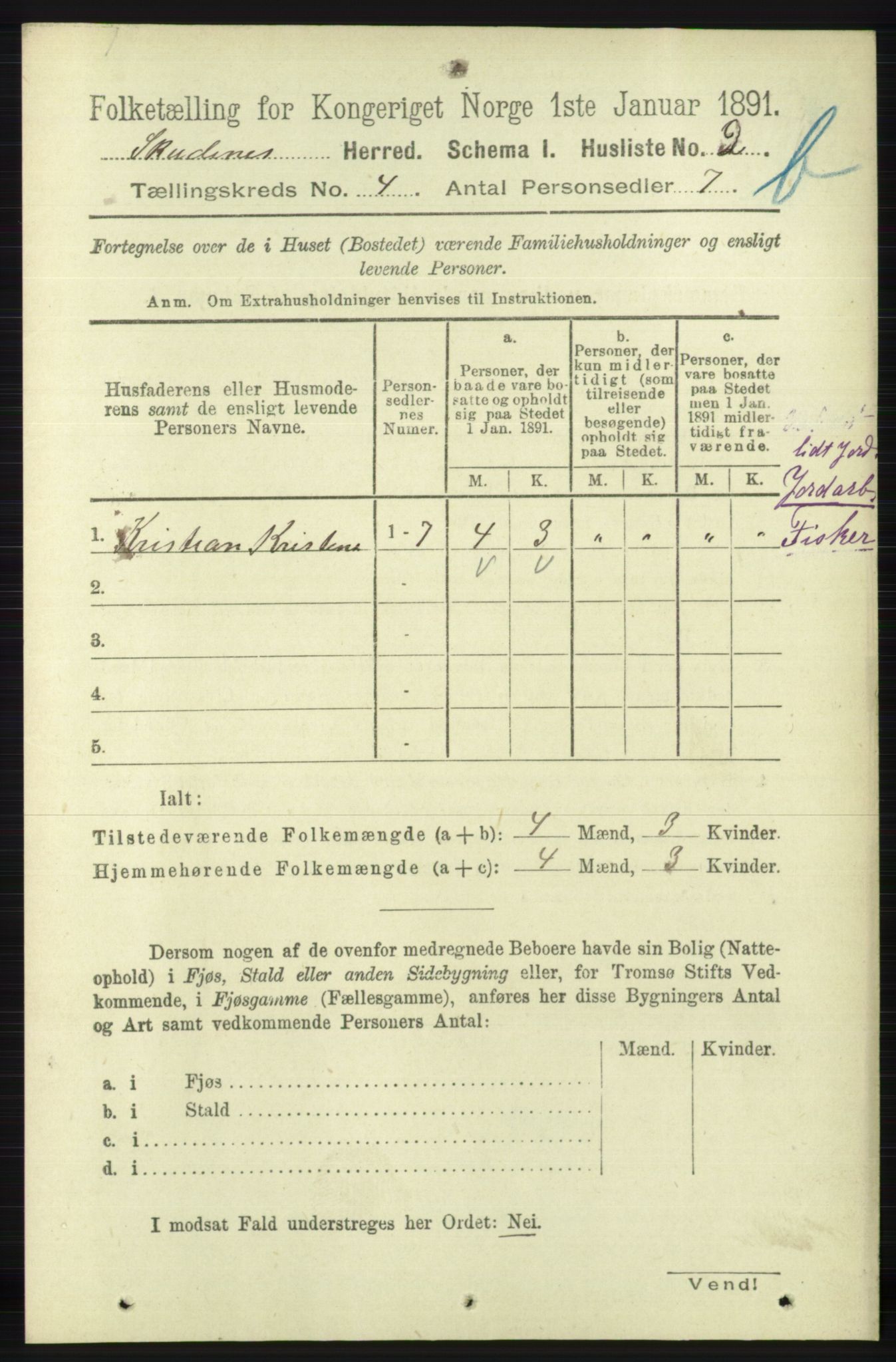 RA, 1891 census for 1150 Skudenes, 1891, p. 4430