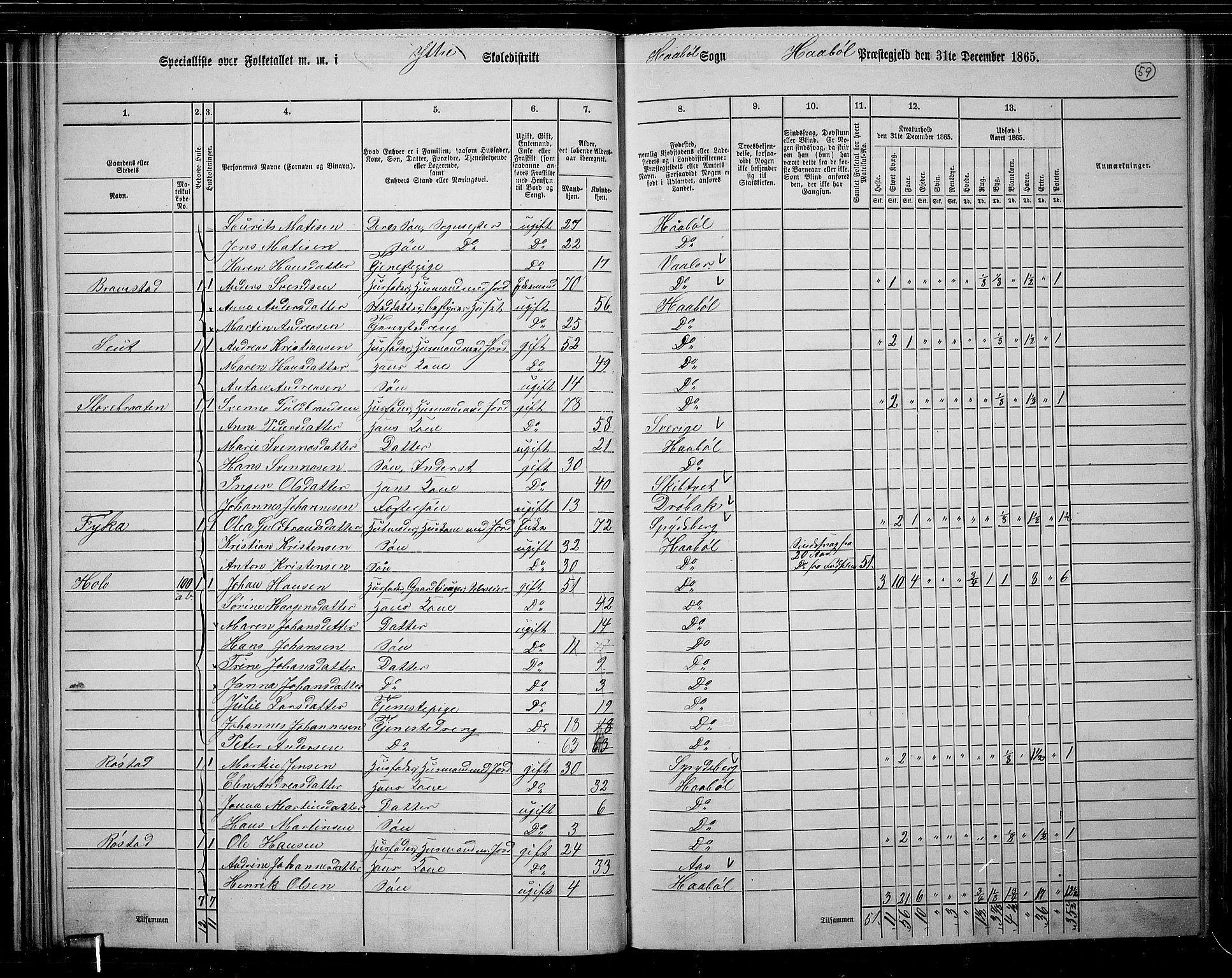 RA, 1865 census for Hobøl, 1865, p. 50