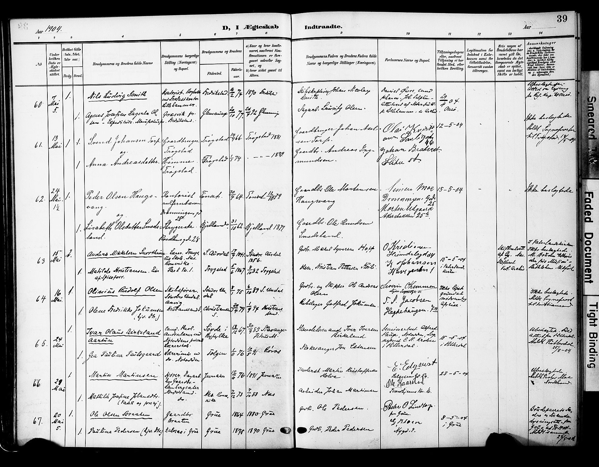 Oslo domkirke Kirkebøker, AV/SAO-A-10752/F/Fa/L0033: Parish register (official) no. 33, 1902-1913, p. 39