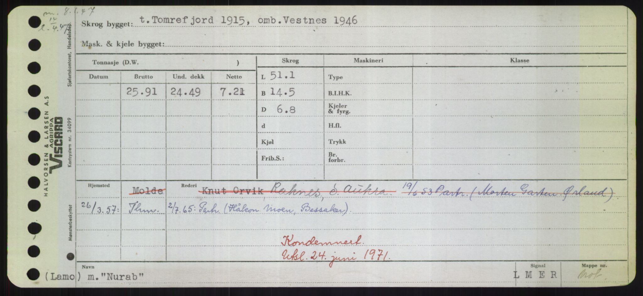 Sjøfartsdirektoratet med forløpere, Skipsmålingen, RA/S-1627/H/Hd/L0027: Fartøy, Norhop-Nør, p. 311