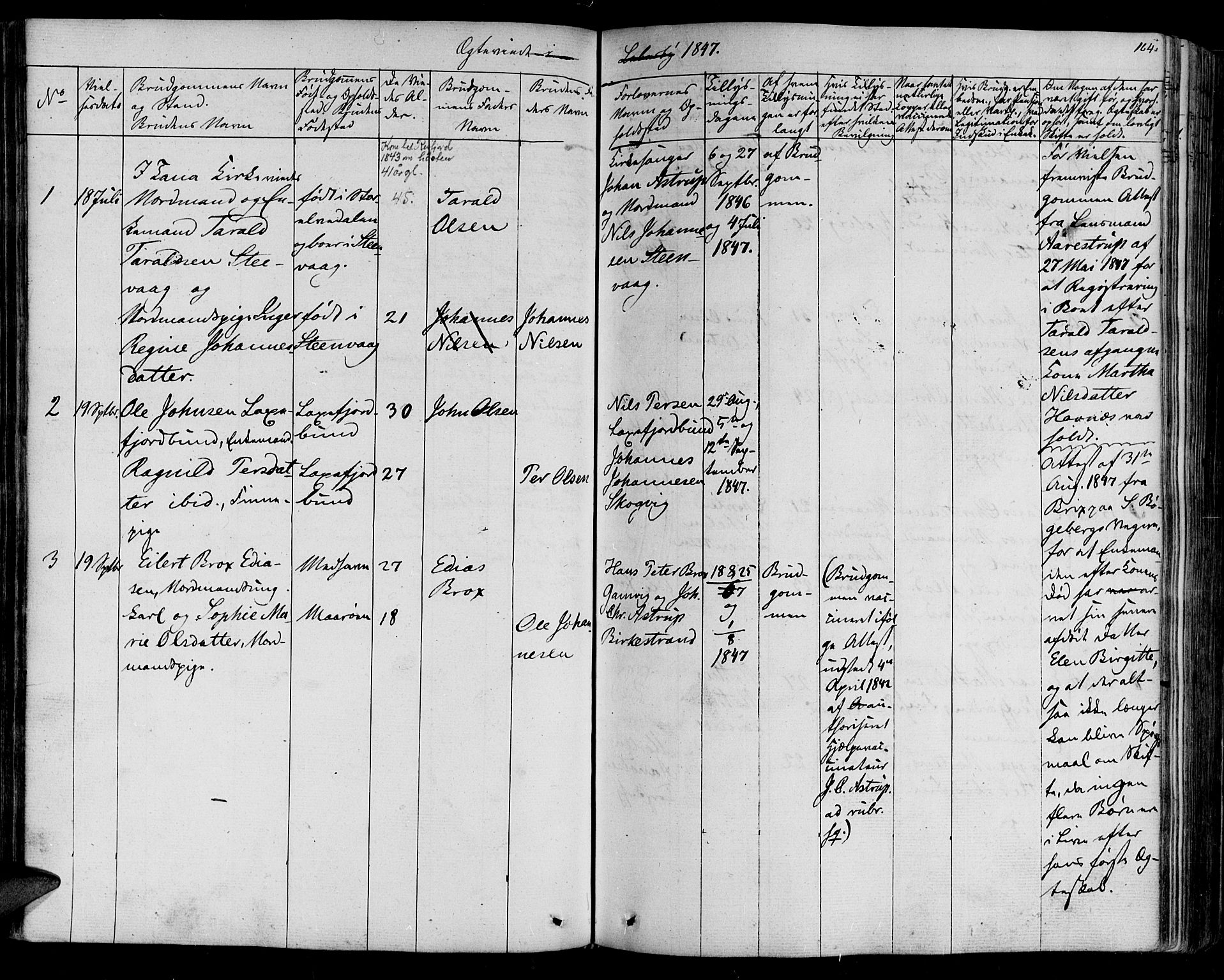 Lebesby sokneprestkontor, AV/SATØ-S-1353/H/Ha/L0003kirke: Parish register (official) no. 3, 1833-1852, p. 164