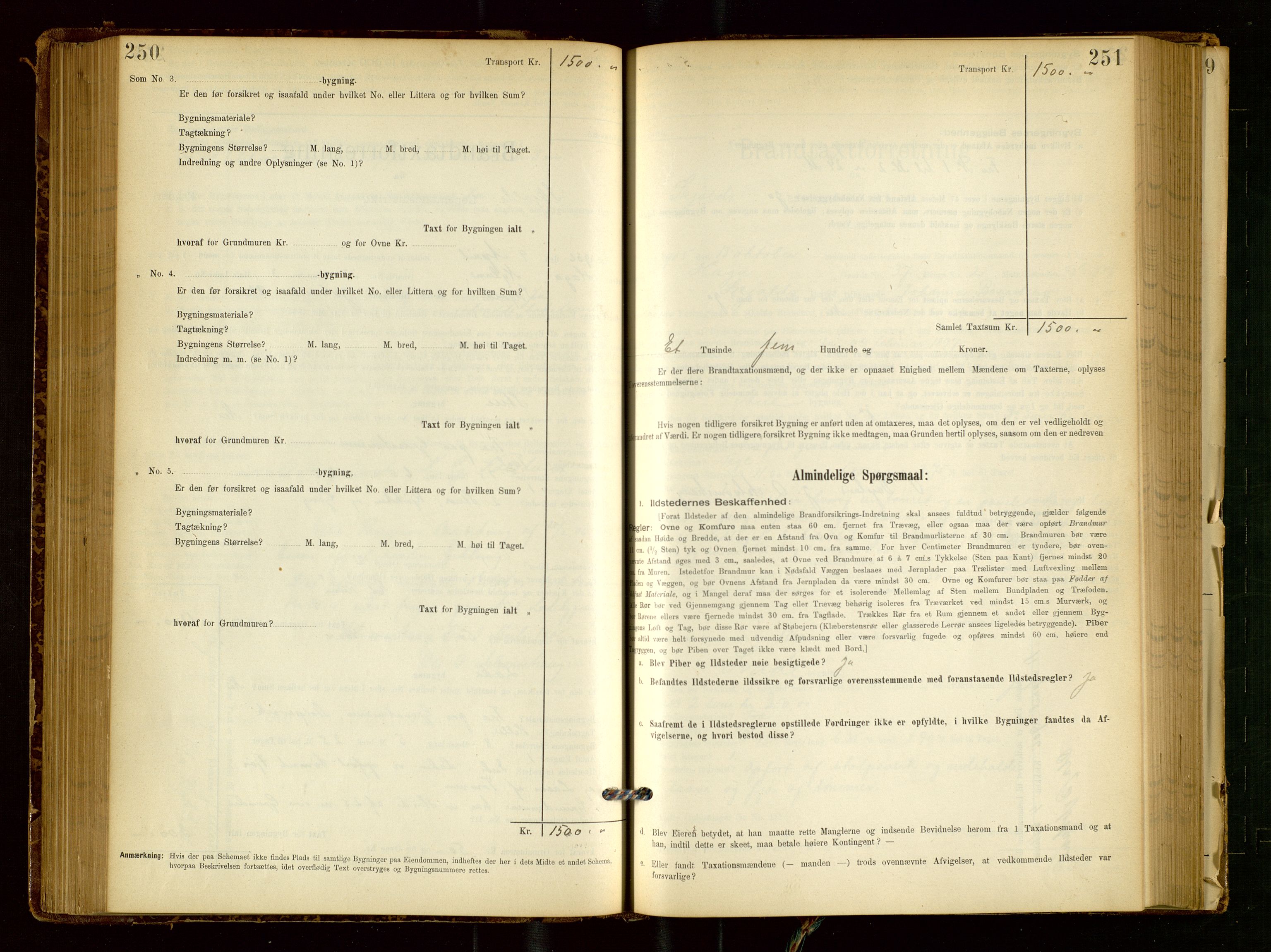 Skjold lensmannskontor, SAST/A-100182/Gob/L0001: "Brandtaxationsprotokol for Skjold Lensmandsdistrikt Ryfylke Fogderi", 1894-1939, p. 250-251